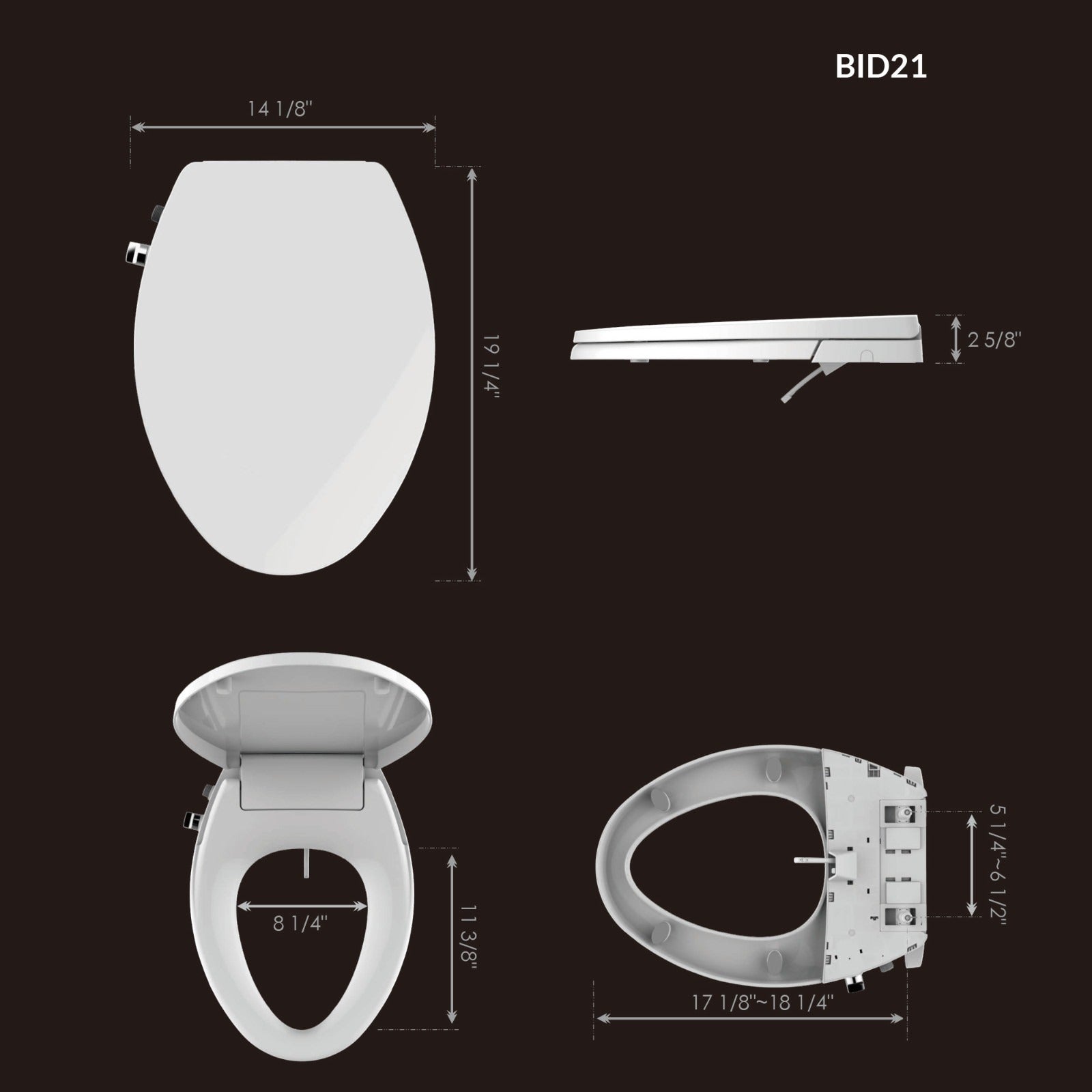 WOODBRIDGE Elongated No Electricity Toilet Seat with Metal T Adapter , Adjustable Water Pressure Spray (BID-21 )