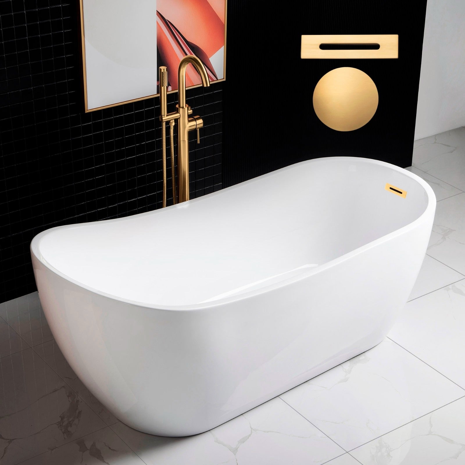 WOODBRIDGE 67" Acrylic Freestanding Bathtub Contemporary Soaking Tub with Drain & Overflow, B0001