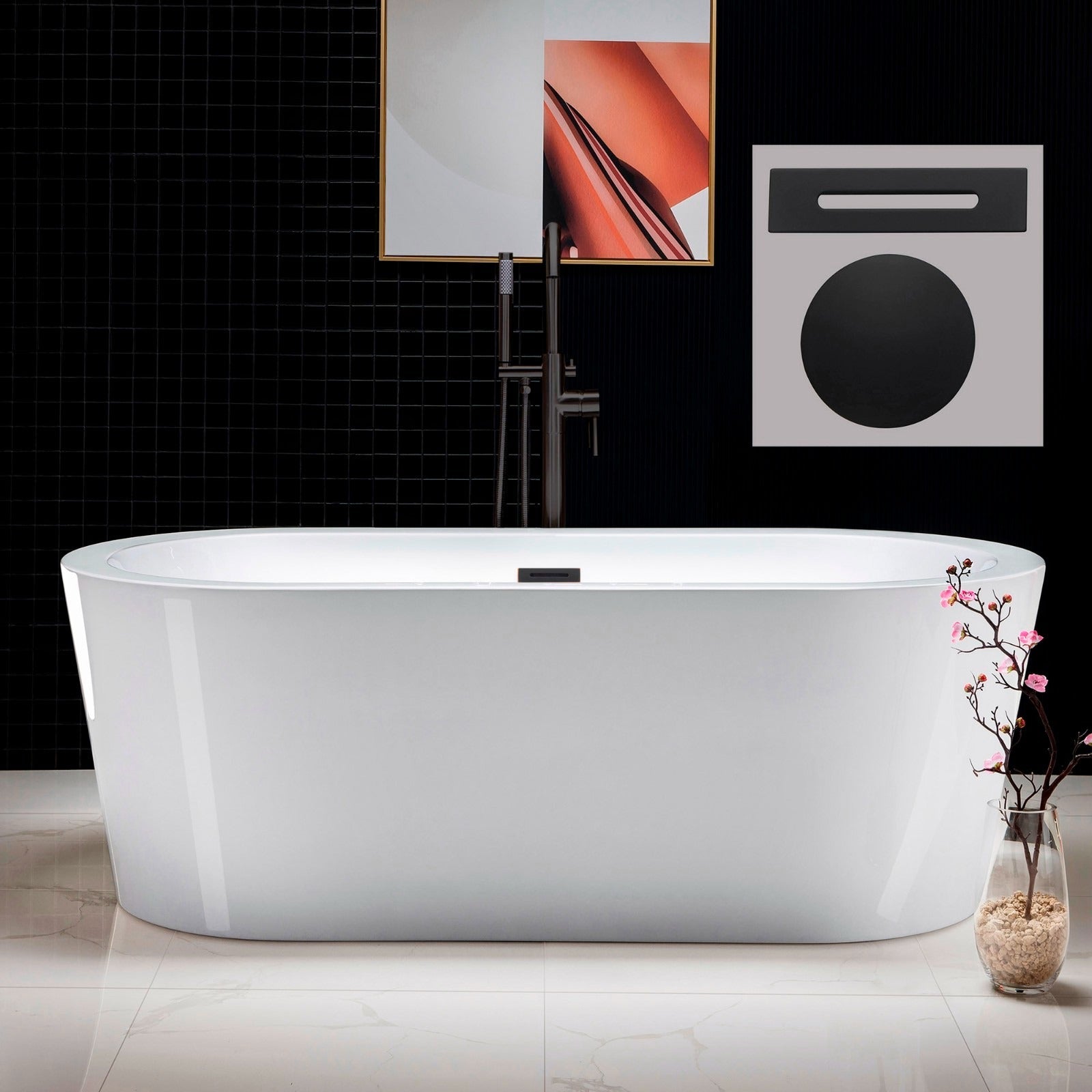 WOODBRIDGE 66" Acrylic Freestanding Bathtub Contemporary Soaking Tub with with Drain & Overflow, B0002