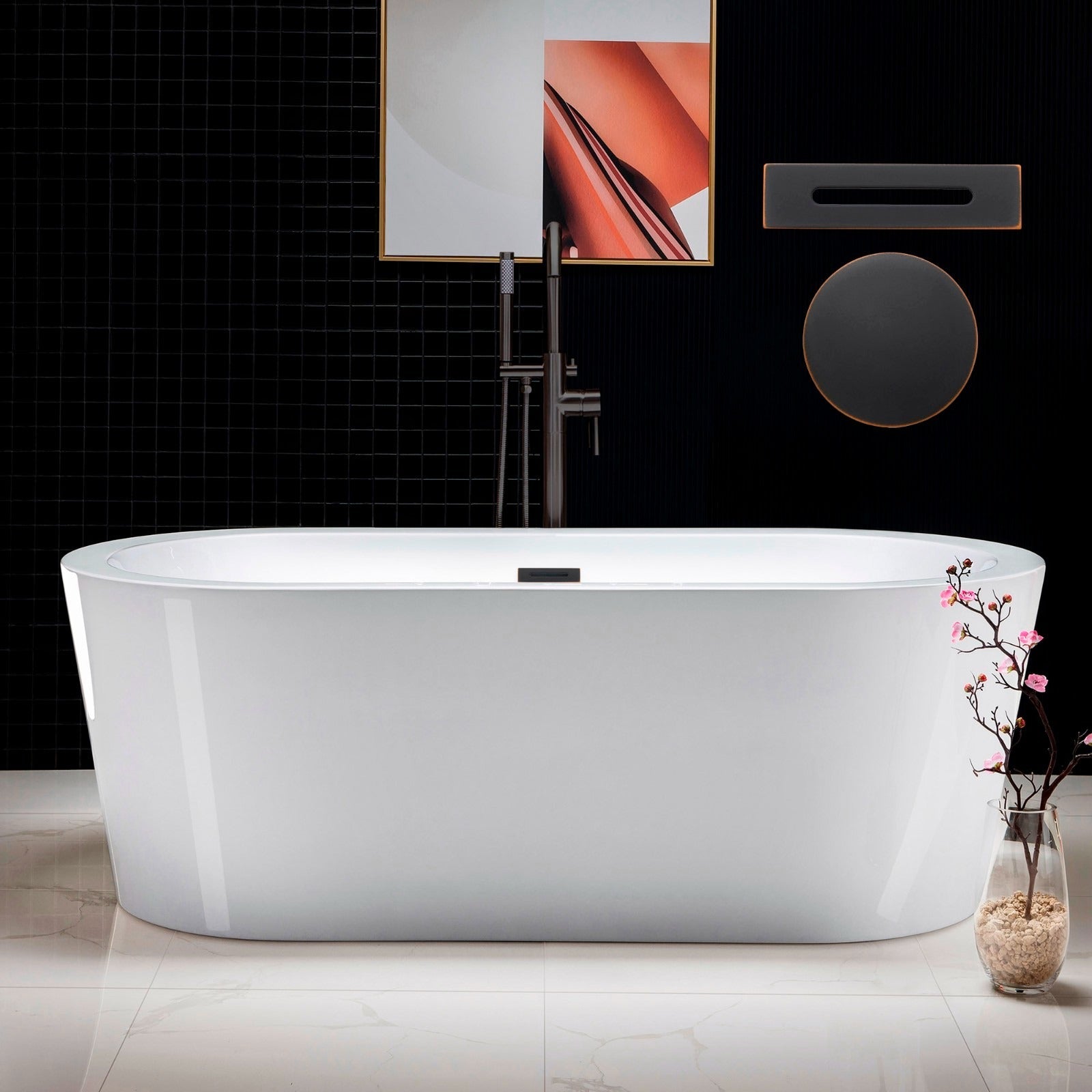 WOODBRIDGE 66" Acrylic Freestanding Bathtub Contemporary Soaking Tub with with Drain & Overflow, B0002