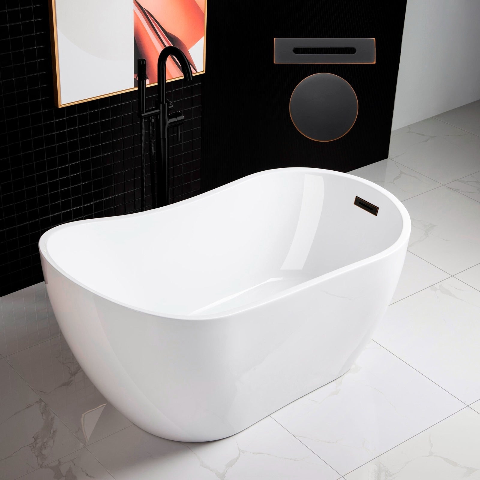 WOODBRIDGE 54" Acrylic Freestanding Bathtub Contemporary Soaking Tub with Drain & Overflow, B0006