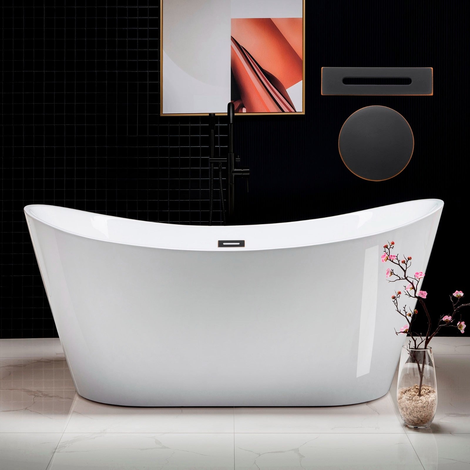 WOODBRIDGE 67" Acrylic Freestanding Bathtub Contemporary Soaking Tub with Drain & Overflow, B0010