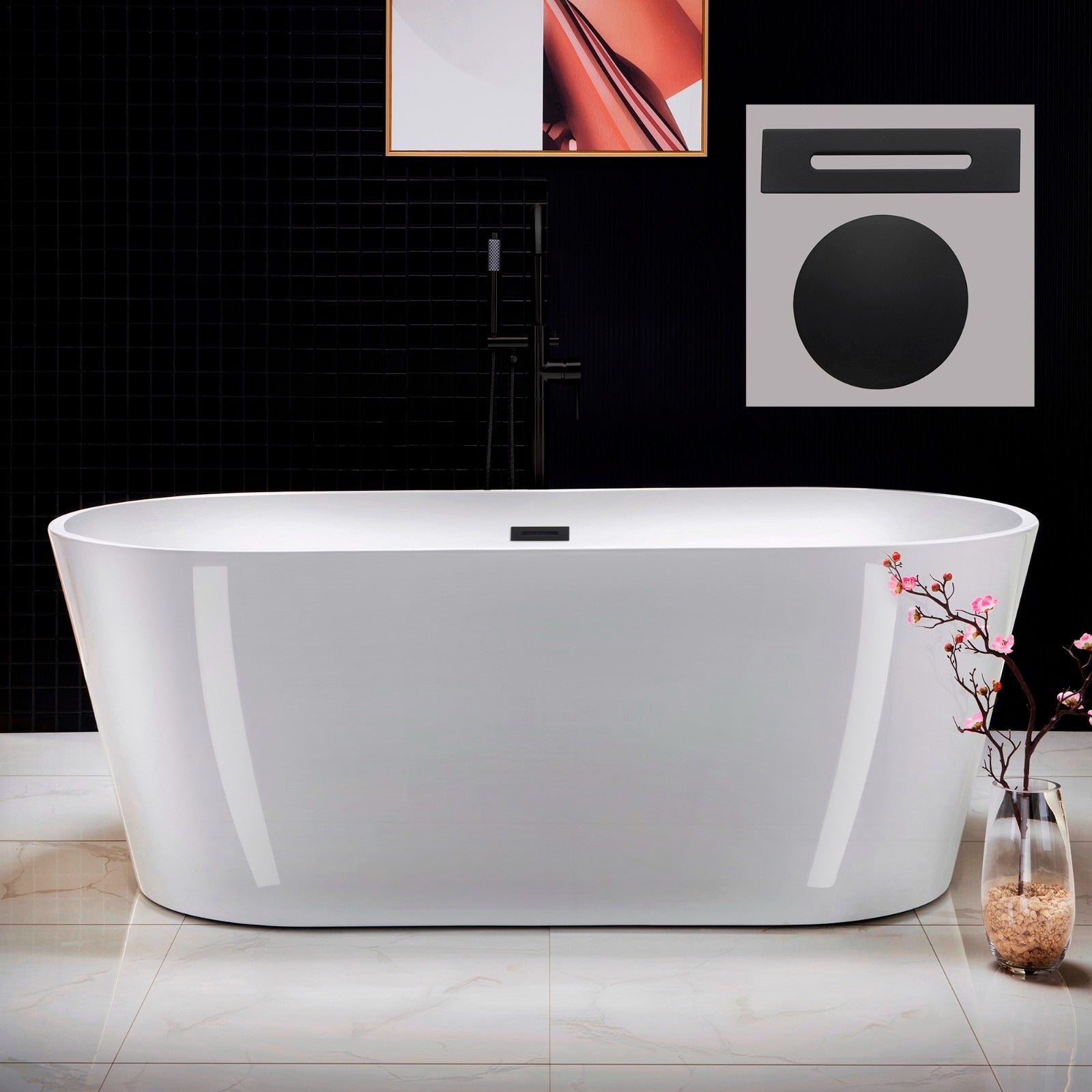 WOODBRIDGE 67" Acrylic Freestanding Bathtub Contemporary Soaking Tub with Drain & Overflow, B0013