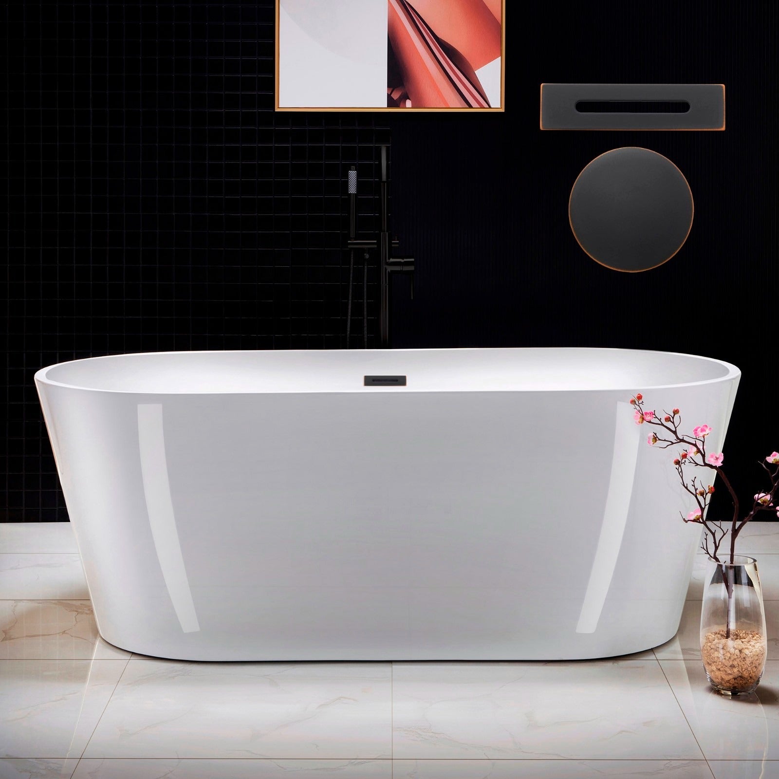 WOODBRIDGE 67" Acrylic Freestanding Bathtub Contemporary Soaking Tub with Drain & Overflow, B0013