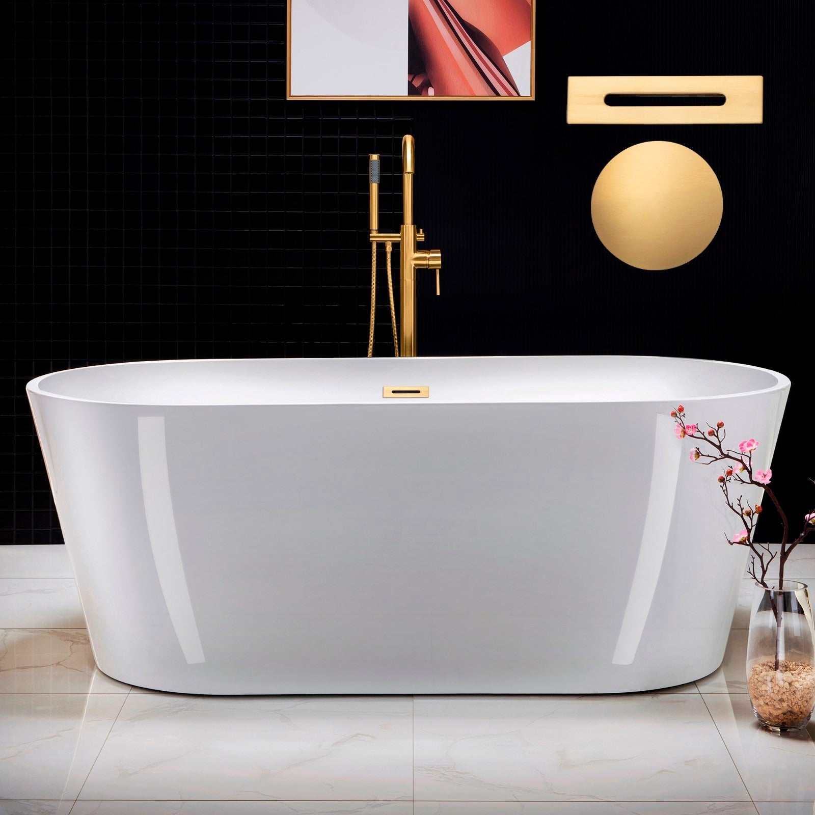 WOODBRIDGE 67" Acrylic Freestanding Bathtub Contemporary Soaking Tub with Drain & Overflow, B0013