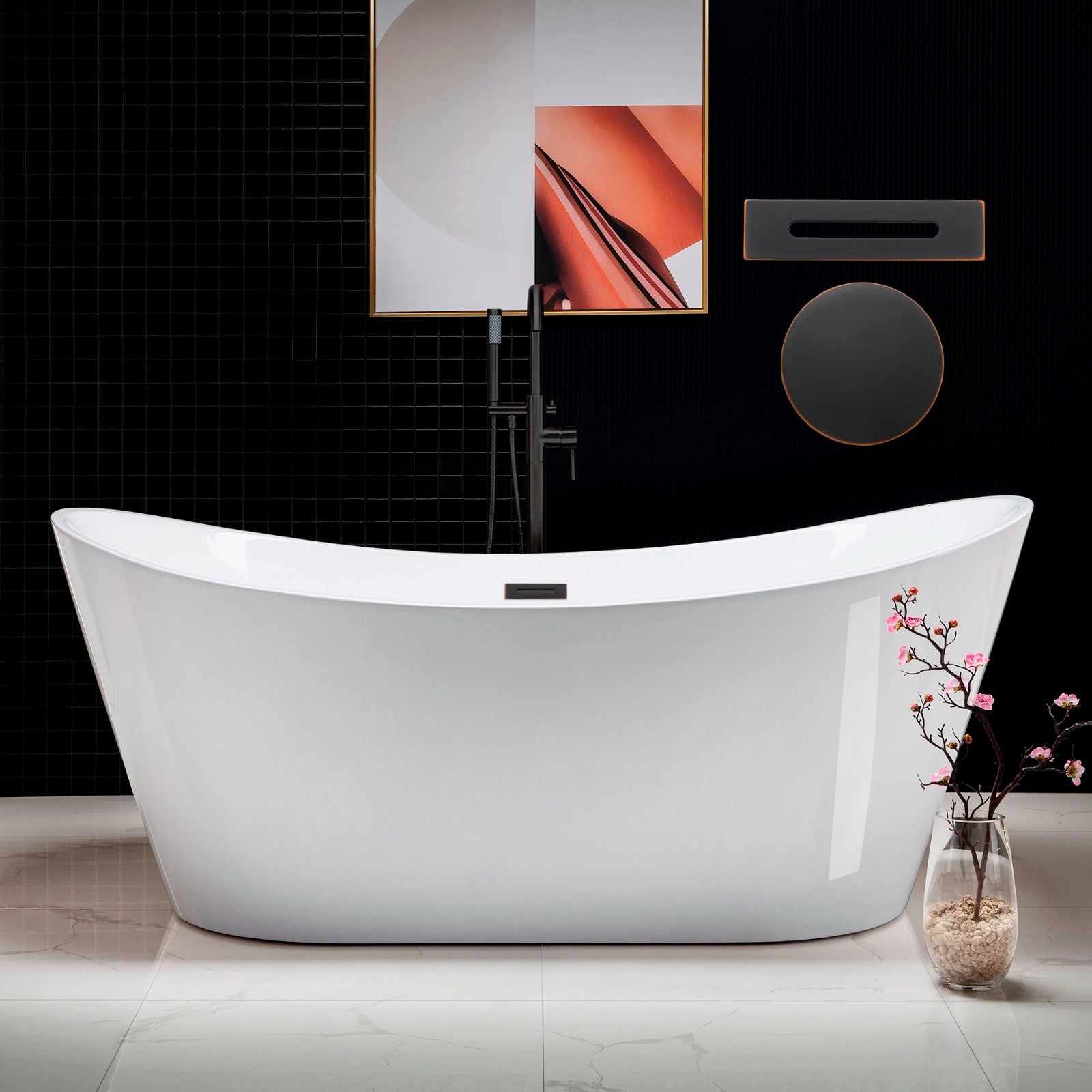 WOODBRIDGE 71" Acrylic Freestanding Bathtub Contemporary Soaking Tub with Drain & Overflow, B0017