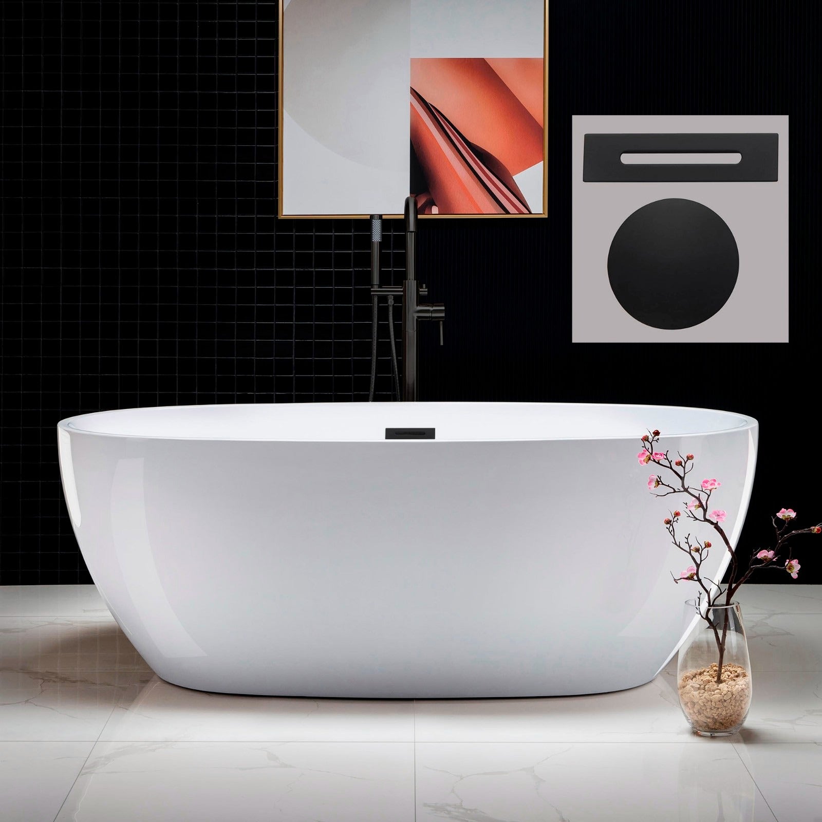 WOODBRIDGE 67" Acrylic Freestanding Bathtub Contemporary Soaking Tub with Drain & Overflow, B0028