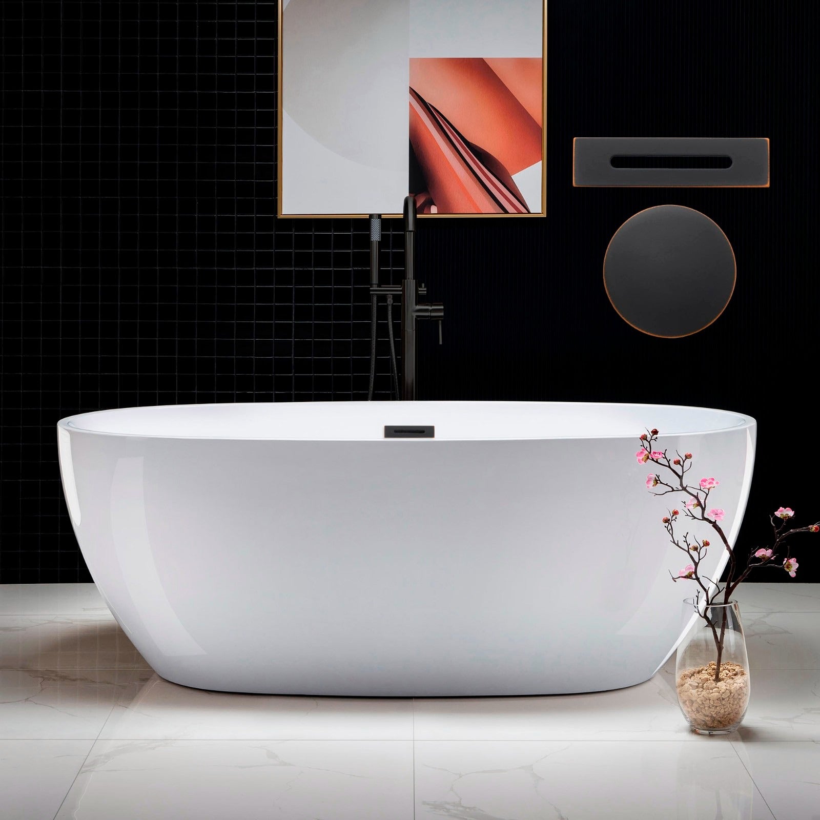 WOODBRIDGE 67" Acrylic Freestanding Bathtub Contemporary Soaking Tub with Drain & Overflow, B0028