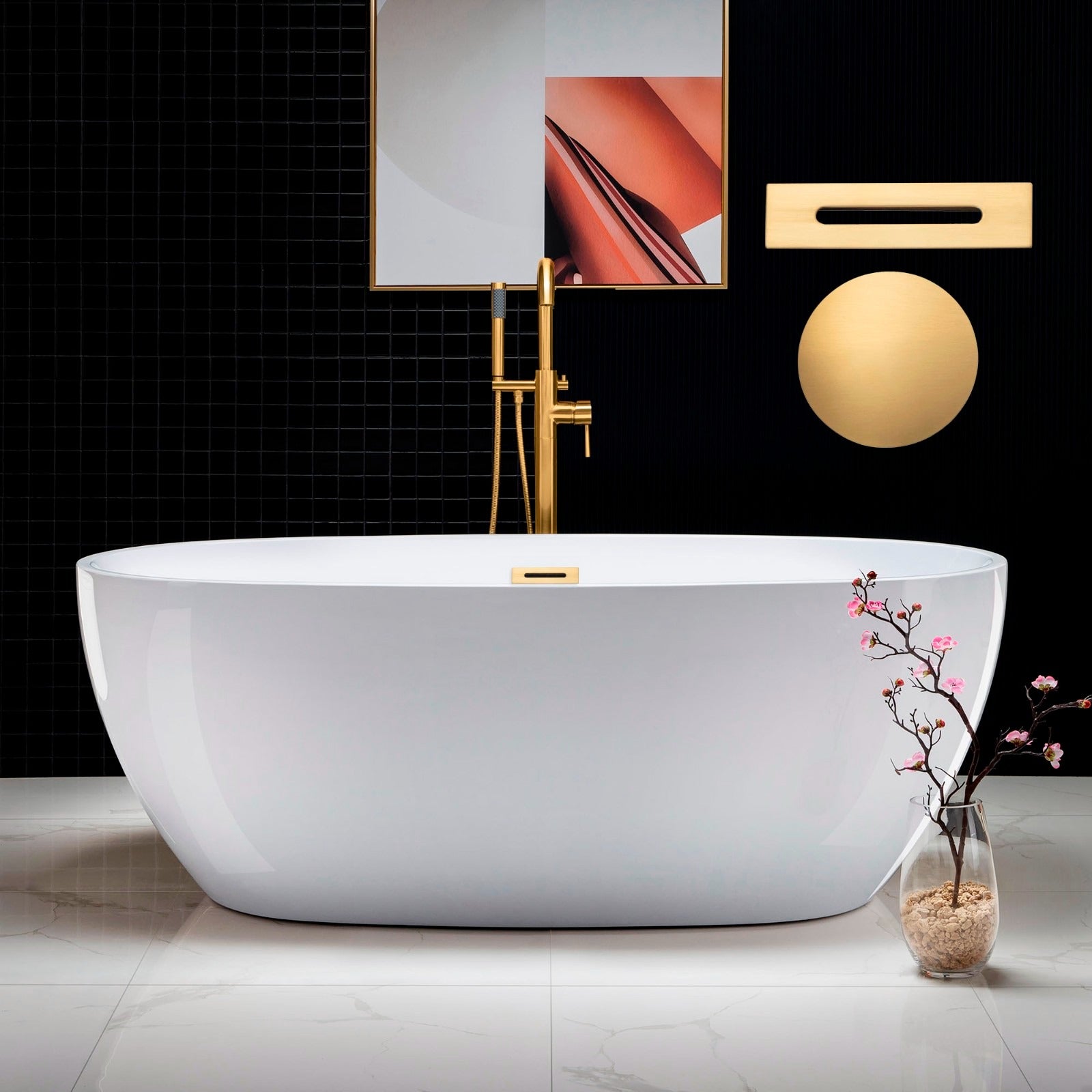 WOODBRIDGE 67" Acrylic Freestanding Bathtub Contemporary Soaking Tub with Drain & Overflow, B0028
