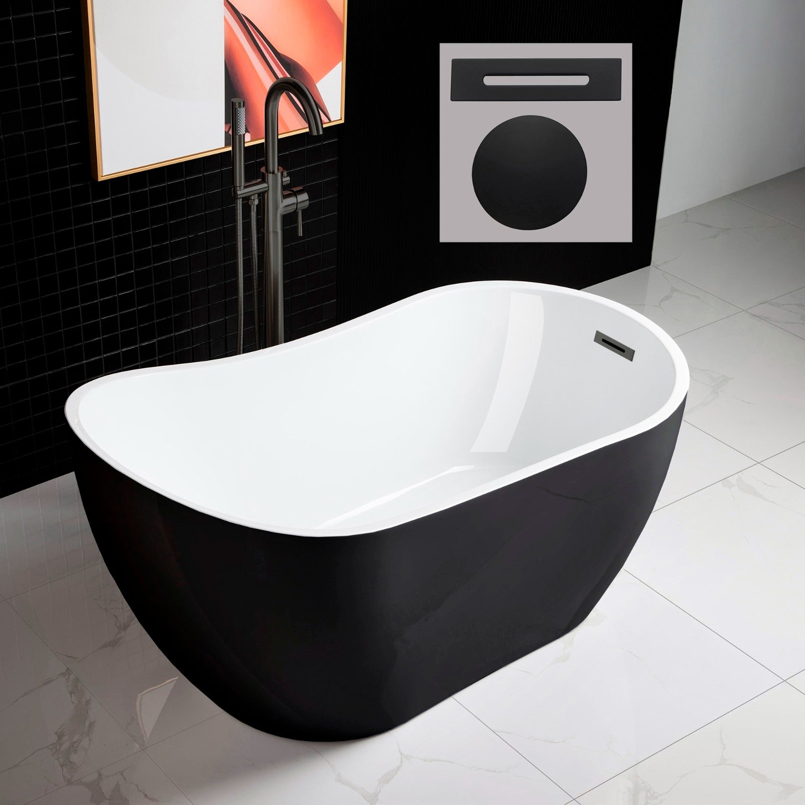 WOODBRIDGE Acrylic Freestanding Contemporary Soaking Tub with Drain & Overflow, B1807
