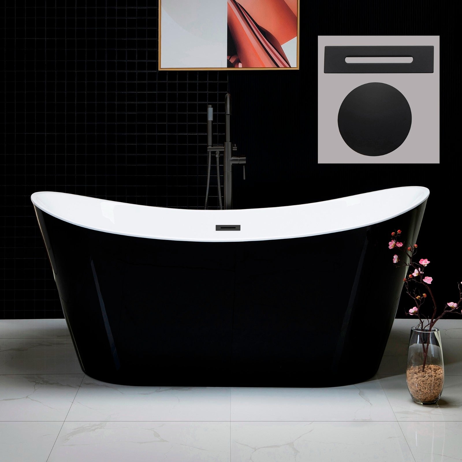 WOODBRIDGE 67" Acrylic Freestanding Bathtub Contemporary Soaking Tub with Drain & Overflow, B1815
