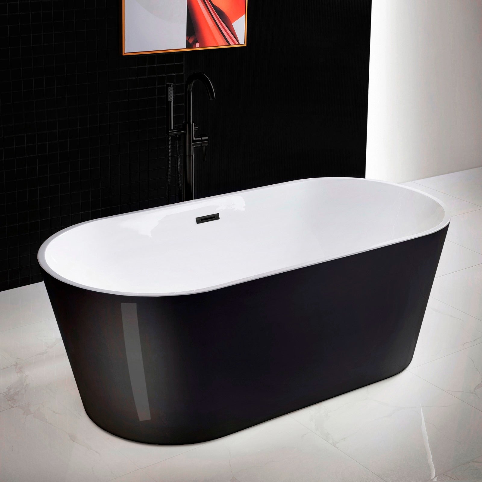 WOODBRIDGE 67" Acrylic Freestanding Bathtub Contemporary Soaking Tub with Drain & Overflow, B1813
