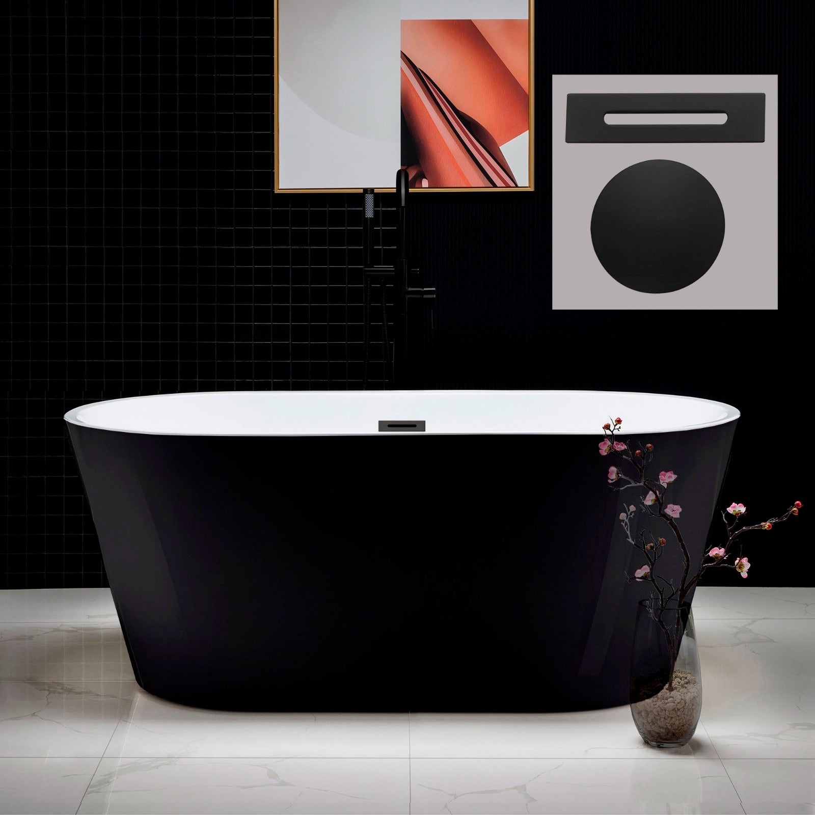 WOODBRIDGE 59" Acrylic Freestanding Bathtub Contemporary Soaking Tub with Drain & Overflow, B1814