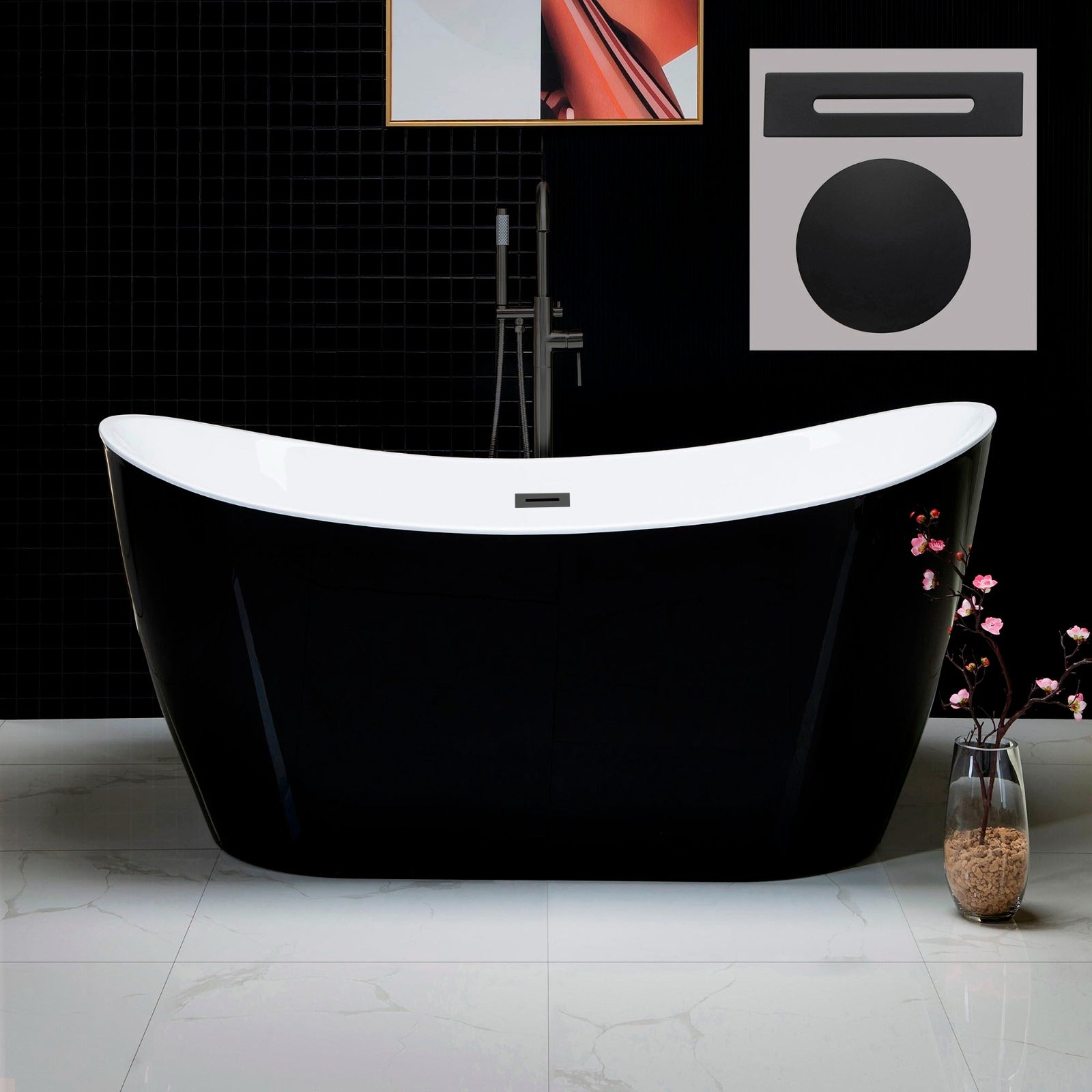 WOODBRIDGE 59" Acrylic Freestanding Bathtub Contemporary Soaking Tub with Drain & Overflow, B1816