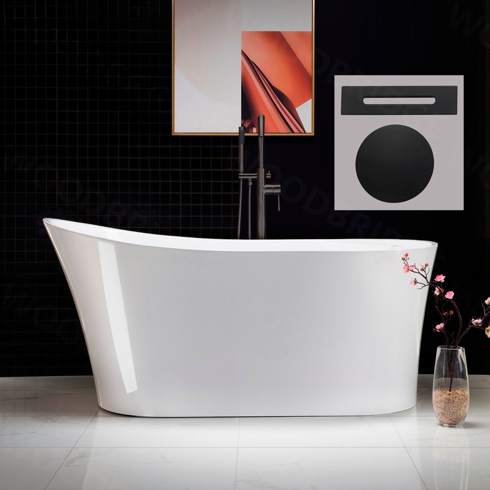 WOODBRIDGE 59" Acrylic Freestanding Bathtub Contemporary Soaking Tub with with Drain & Overflow, B0083