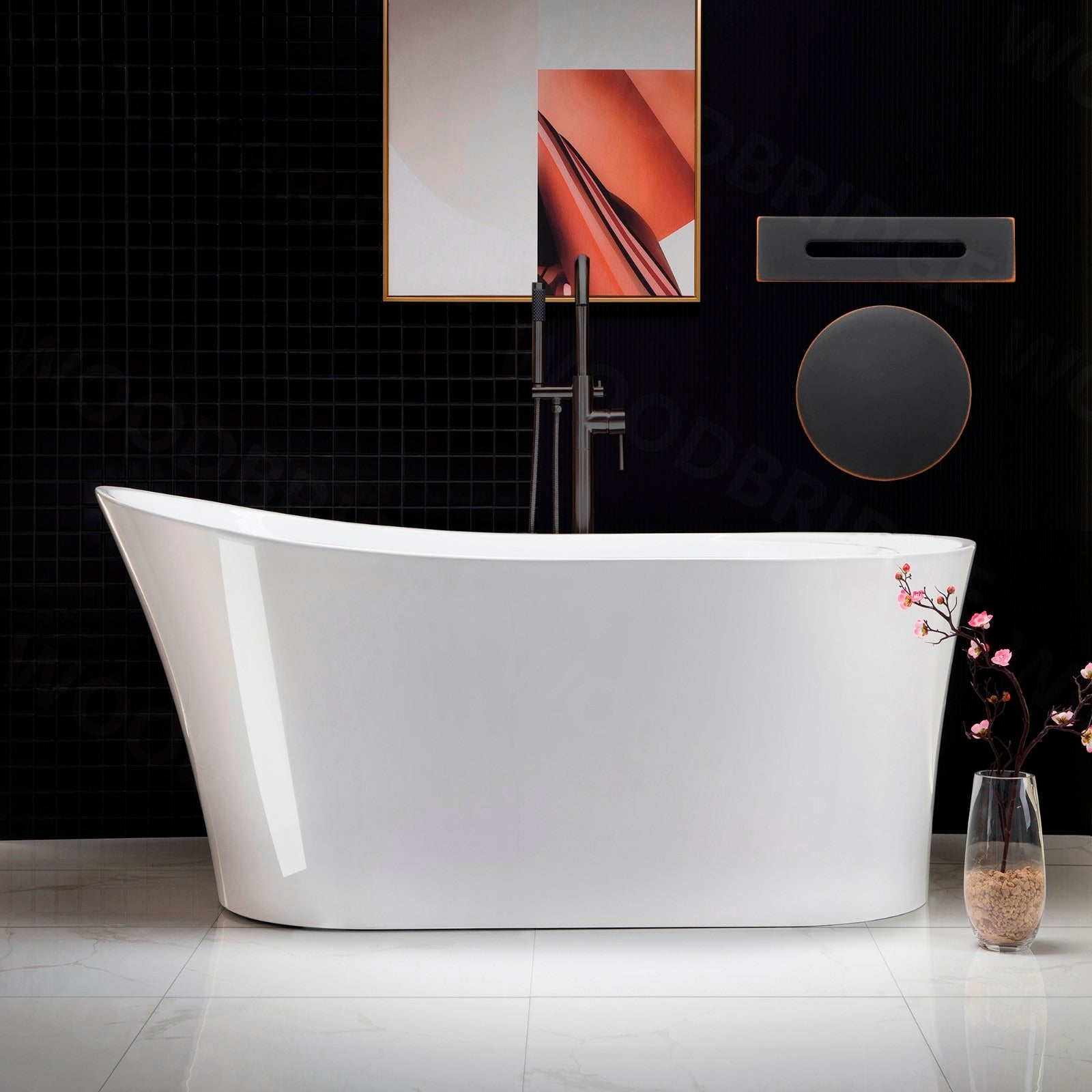 WOODBRIDGE 59" Acrylic Freestanding Bathtub Contemporary Soaking Tub with with Drain & Overflow, B0083
