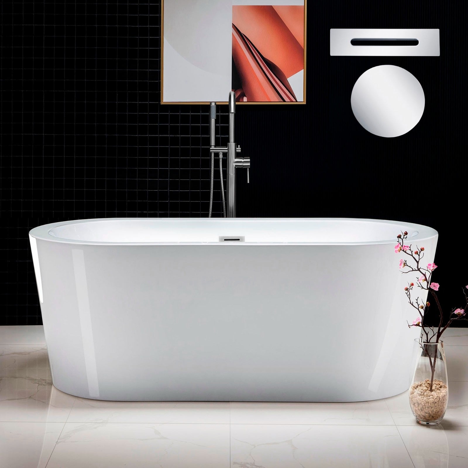 WOODBRIDGE 59" Acrylic Freestanding Bathtub Contemporary Soaking Tub with with Drain & Overflow, B0012