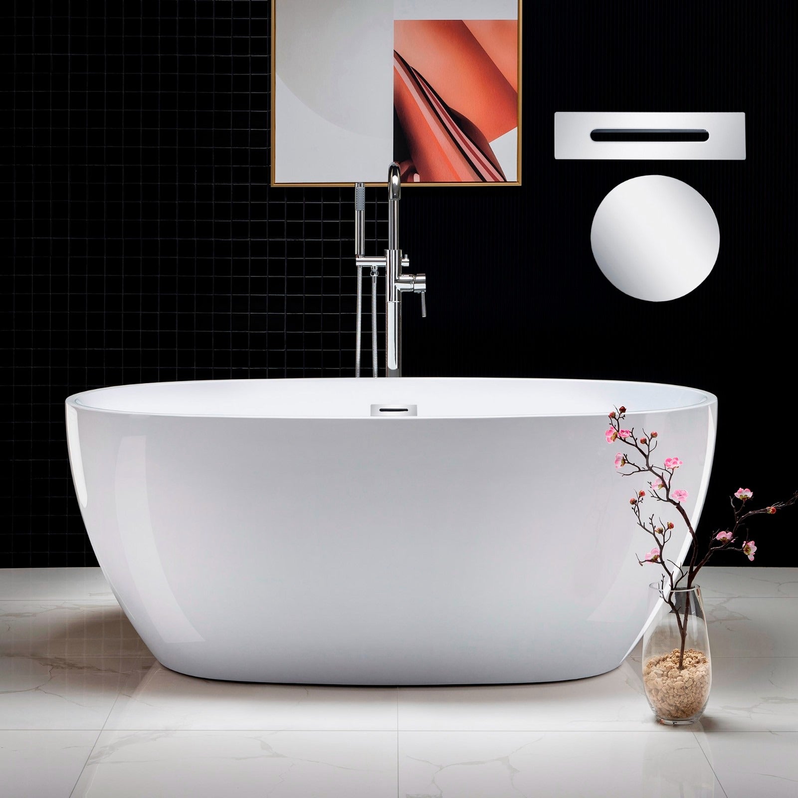 WOODBRIDGE 59" Freestanding Acrylic Soaking Tub with Drain & Overflow – B0018