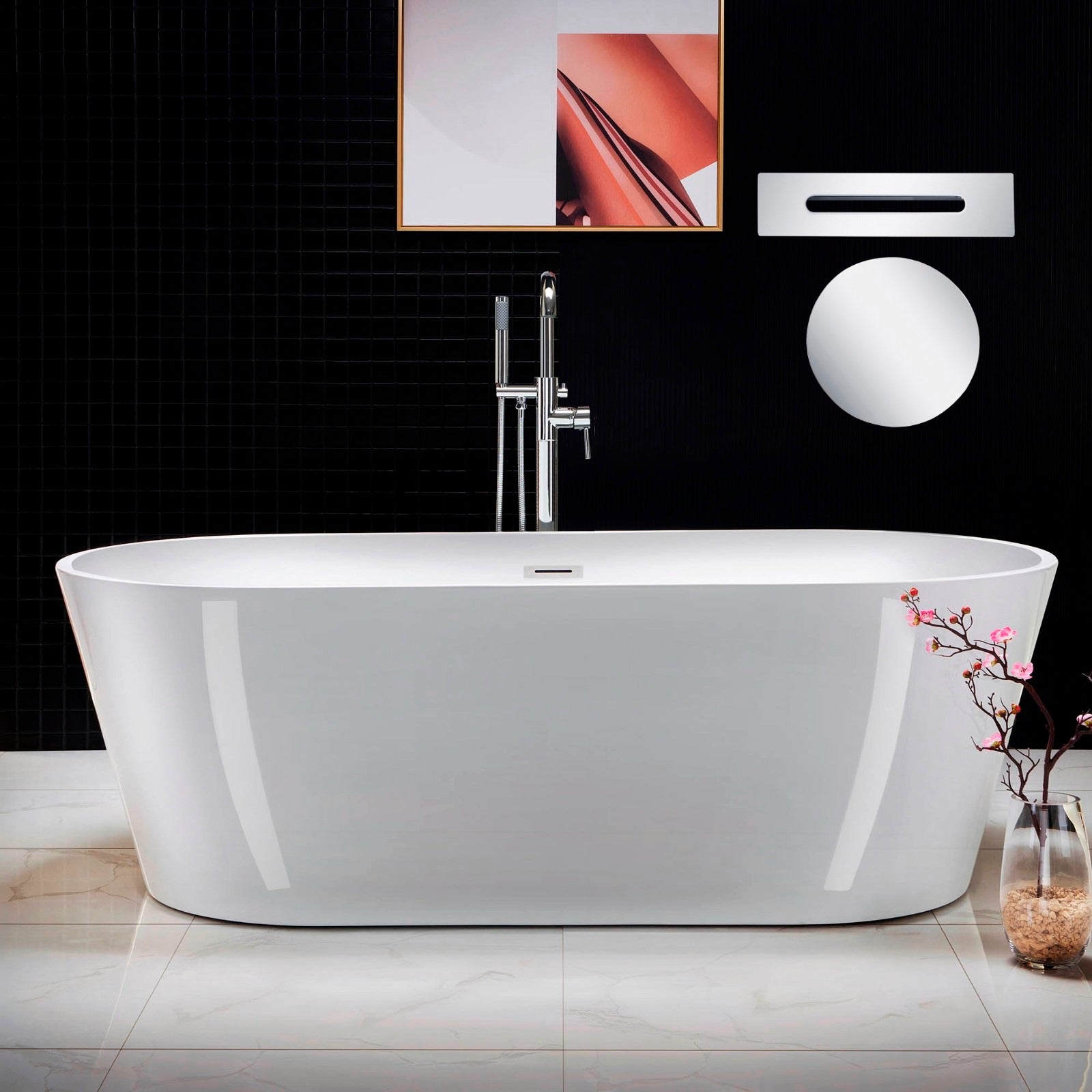 WOODBRIDGE 71" Acrylic Freestanding Bathtub Contemporary Soaking Tub with Drain & Overflow, B1701