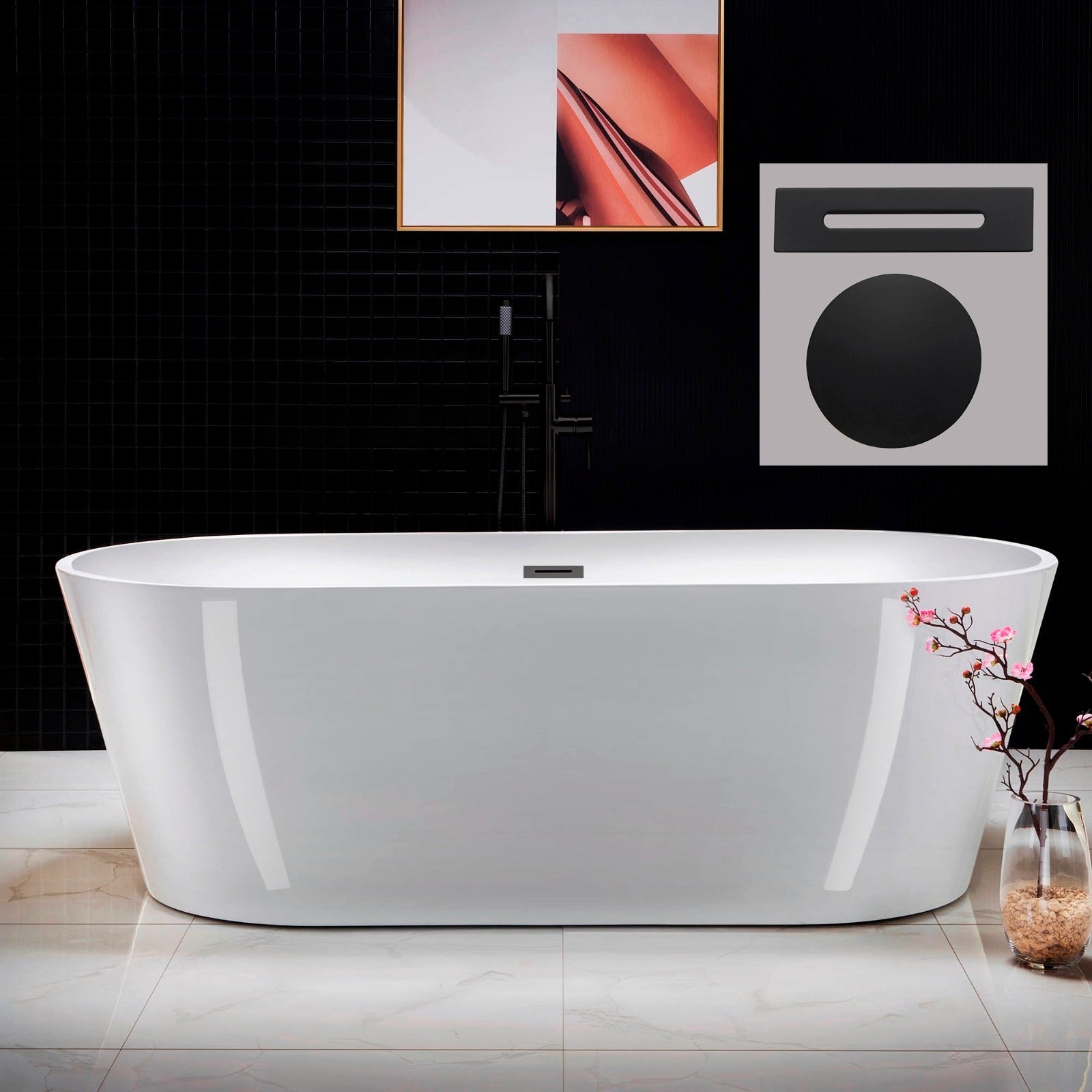 WOODBRIDGE 71" Acrylic Freestanding Bathtub Contemporary Soaking Tub with Drain & Overflow, B1701
