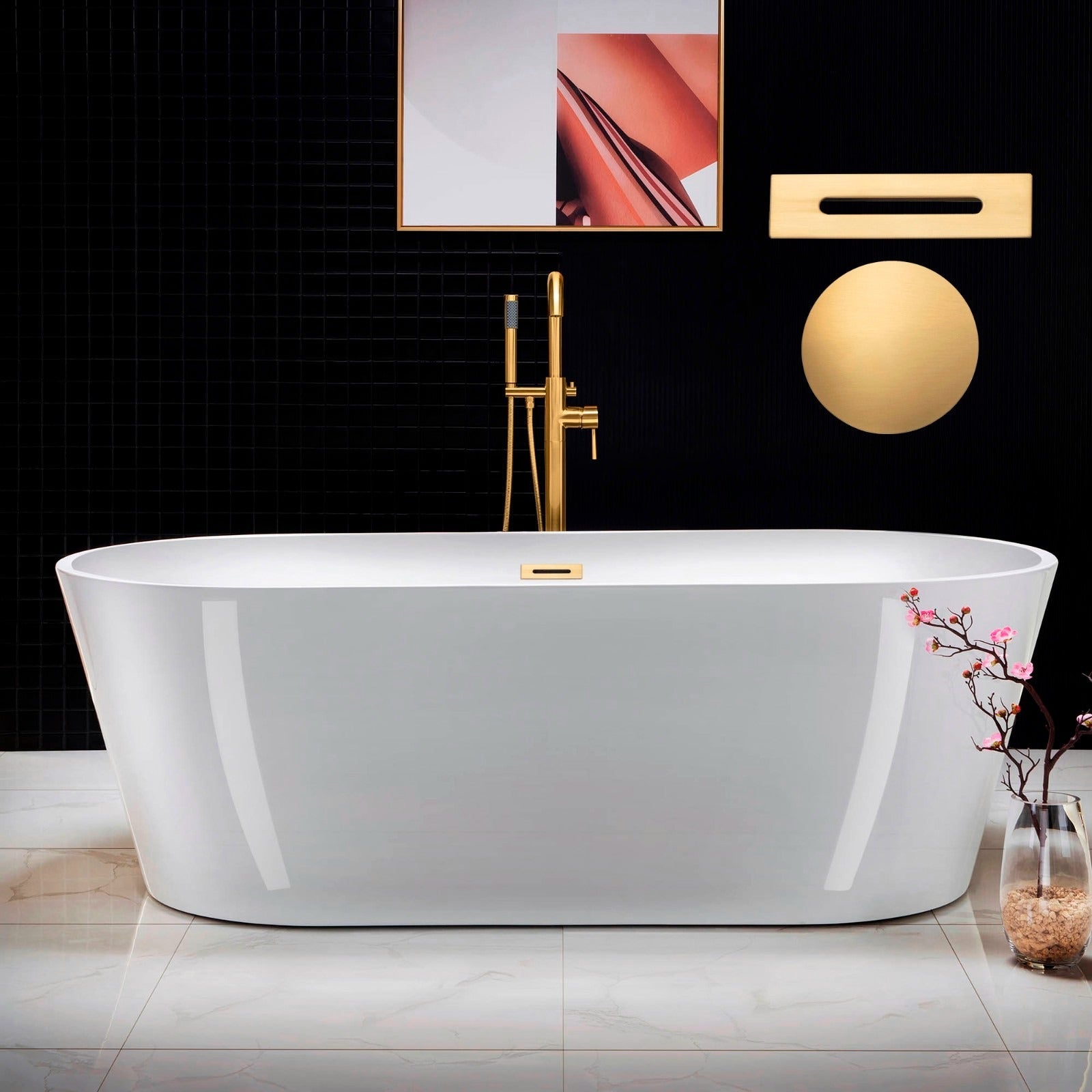 WOODBRIDGE 71" Acrylic Freestanding Bathtub Contemporary Soaking Tub with Drain & Overflow, B1701