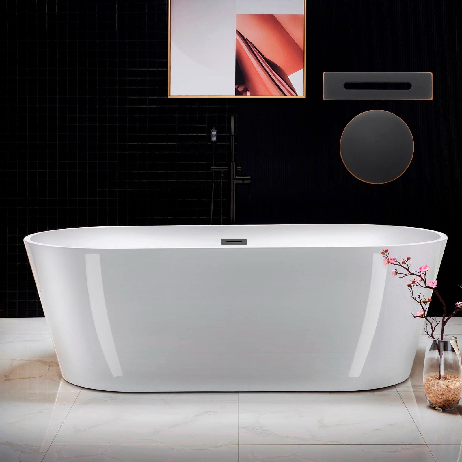 WOODBRIDGE 71" Acrylic Freestanding Bathtub Contemporary Soaking Tub with Drain & Overflow, B1701