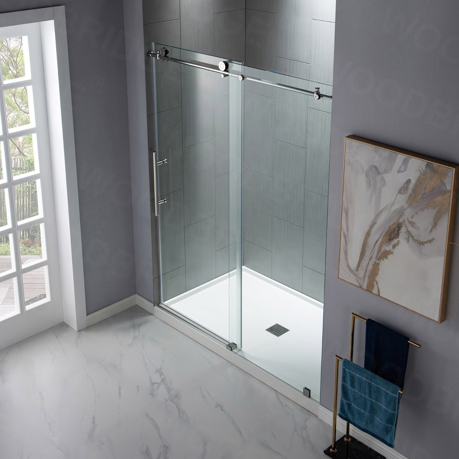 WOODBRIDGE Frameless Shower Doors 44-48" Width x 76"Height with 3/8"(10mm) Clear Tempered Glass, MBSDC4876