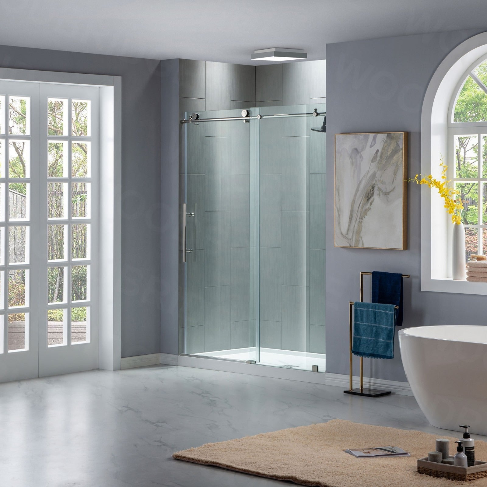 WOODBRIDGE Frameless Shower Doors 44-48" Width x 76"Height with 3/8"(10mm) Clear Tempered Glass, MBSDC4876