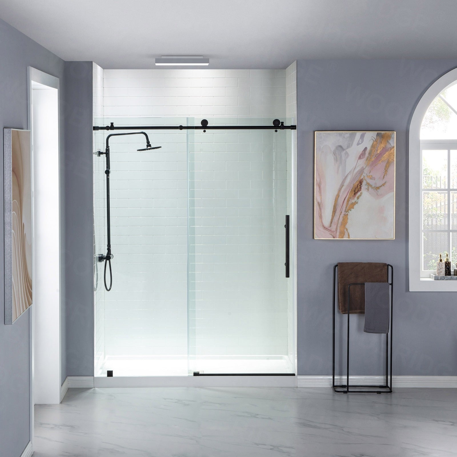 WOODBRIDGE Frameless Shower Doors 44-48" Width x 76"Height with 3/8"(10mm) Clear Tempered Glass, MBSDC4876
