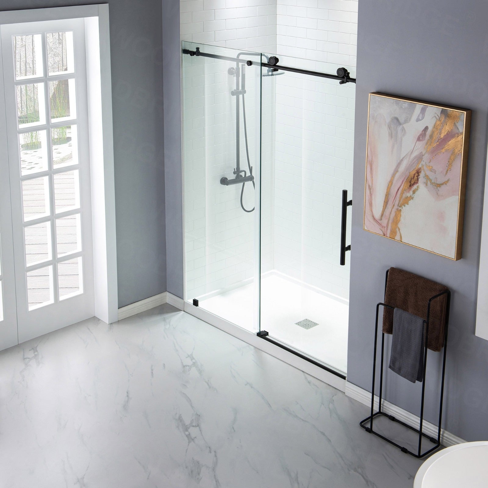 WOODBRIDGE Frameless Shower Doors 44-48" Width x 76"Height with 3/8"(10mm) Clear Tempered Glass, MBSDC4876