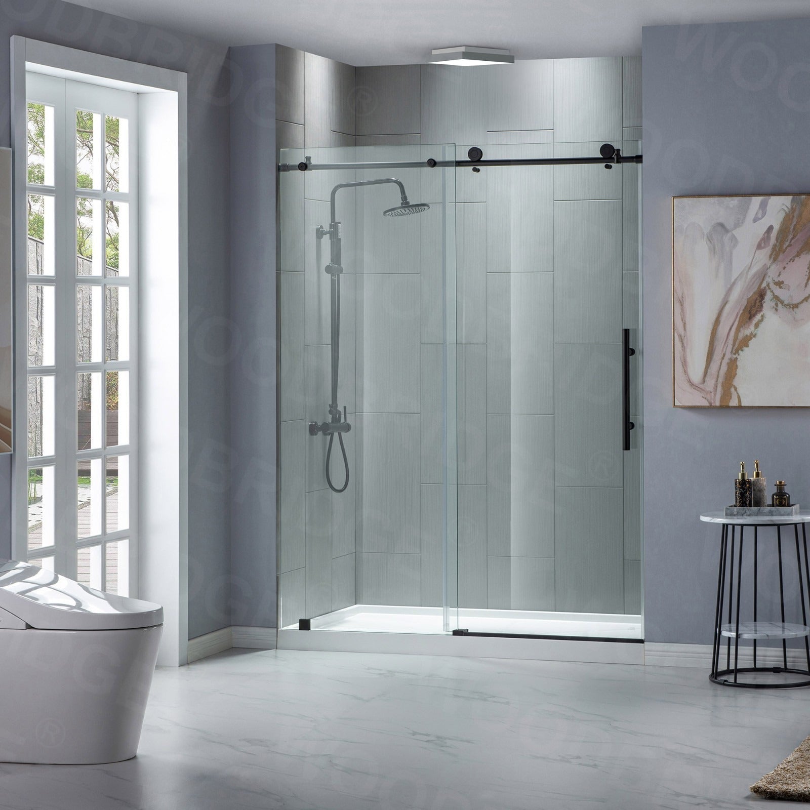 WOODBRIDGE Frameless Shower Doors 44-48" Width x 76"Height with 3/8"(10mm) Clear Tempered Glass, MBSDC4876