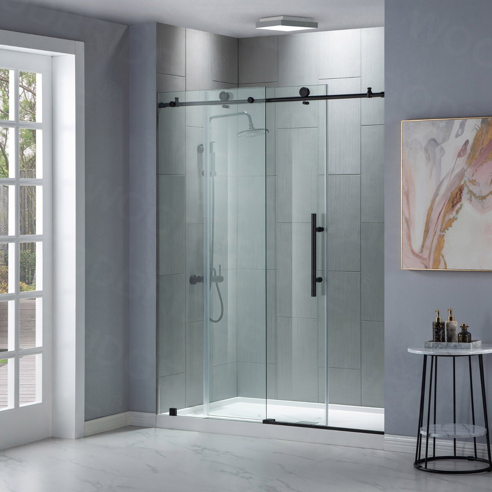WOODBRIDGE Frameless Shower Doors 44-48" Width x 76"Height with 3/8"(10mm) Clear Tempered Glass, MBSDC4876