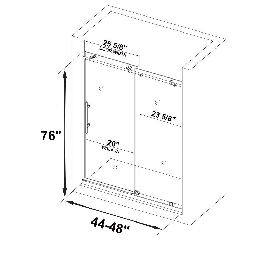 WOODBRIDGE Frameless Shower Doors 44-48" Width x 76"Height with 3/8"(10mm) Clear Tempered Glass, MBSDC4876