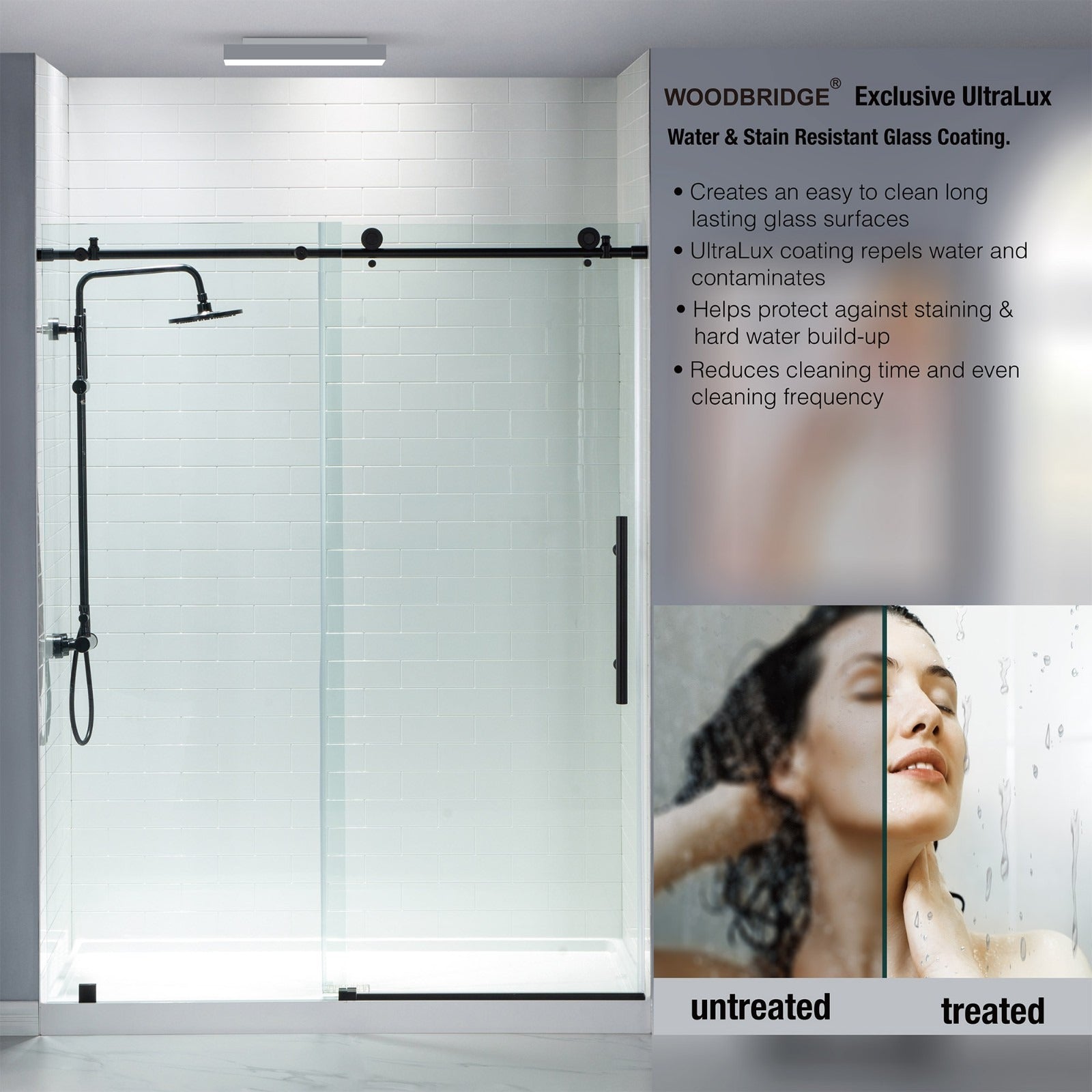 WOODBRIDGE Frameless Shower Doors 44-48" Width x 76"Height with 3/8"(10mm) Clear Tempered Glass, MBSDC4876