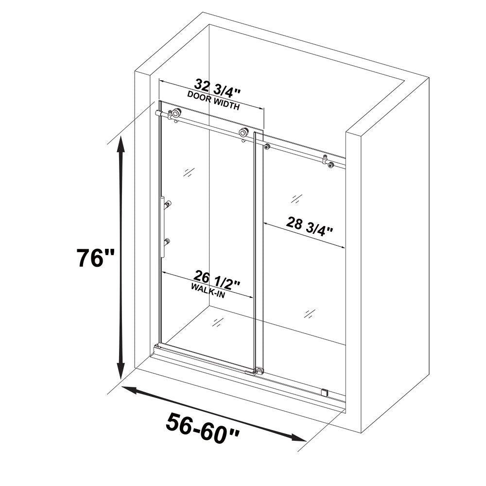 WOODBRIDGE Frameless Shower Doors 56-60" Width x 76"Height with 3/8"(10mm) Clear Tempered Glass, MBSDC6076