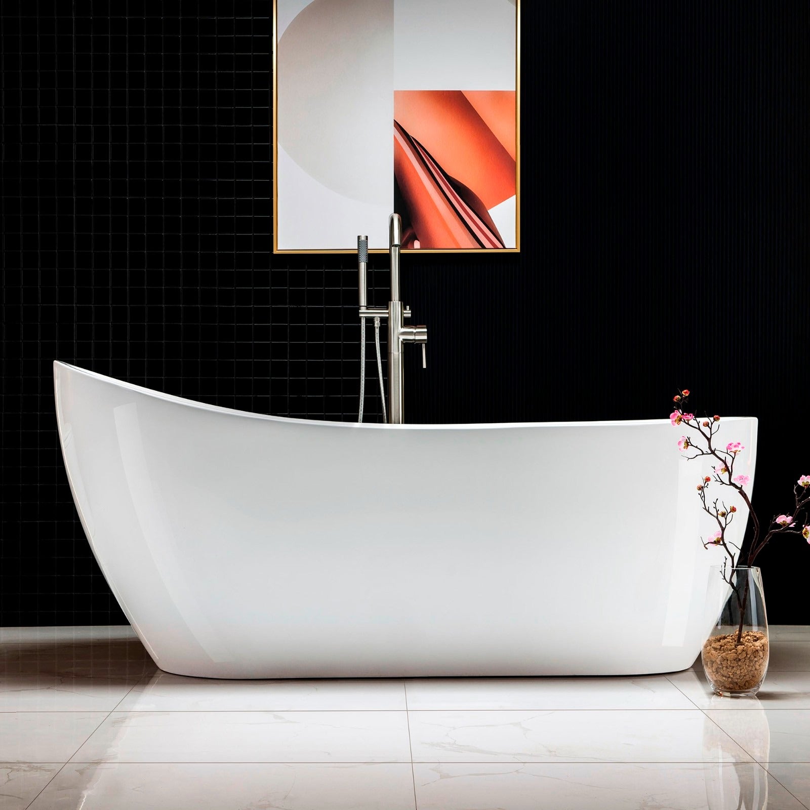 WOODBRIDGE 67" Acrylic Freestanding Bathtub Contemporary Soaking Tub with Drain & Overflow, B0001