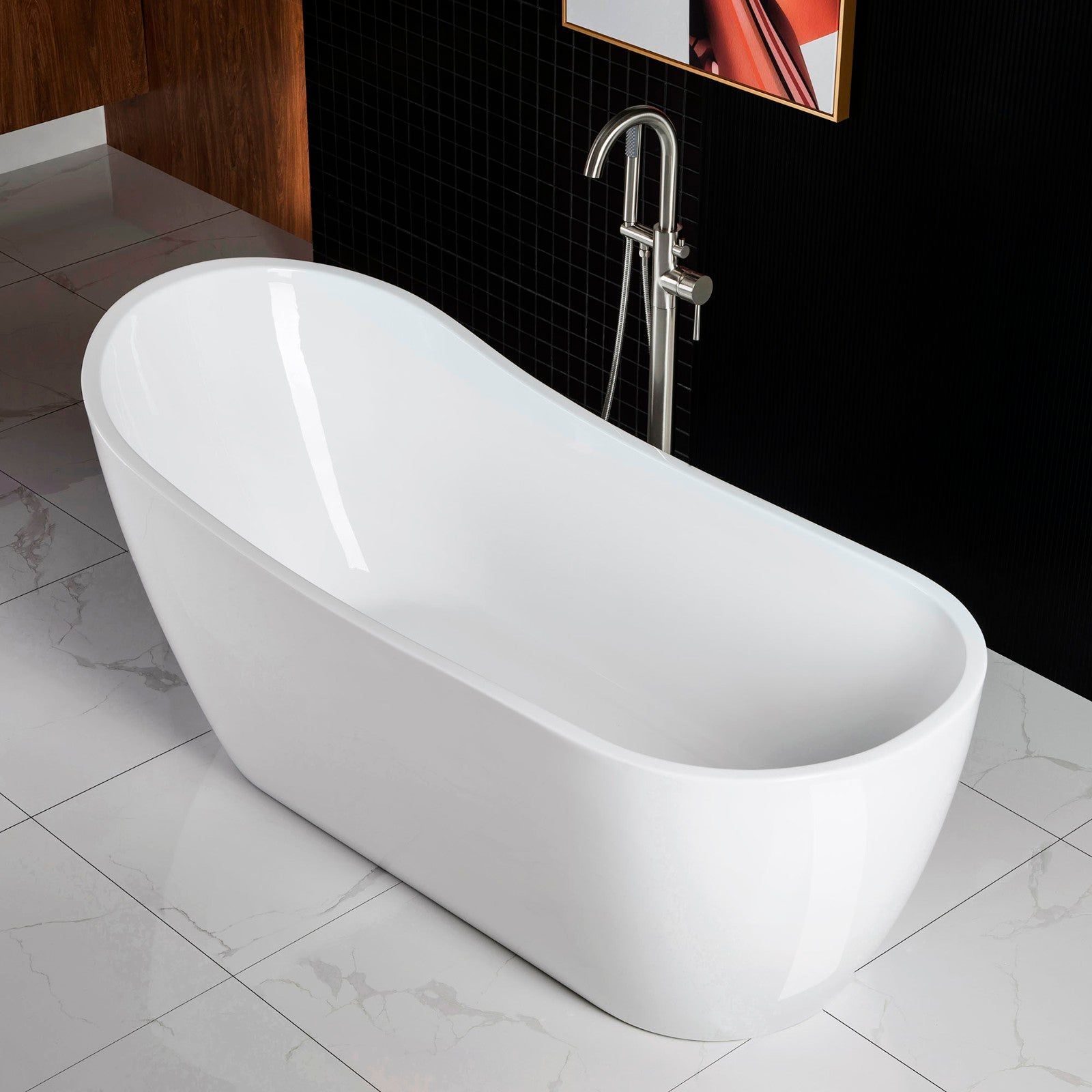 WOODBRIDGE 67" Acrylic Freestanding Bathtub Contemporary Soaking Tub with Drain & Overflow, B0001