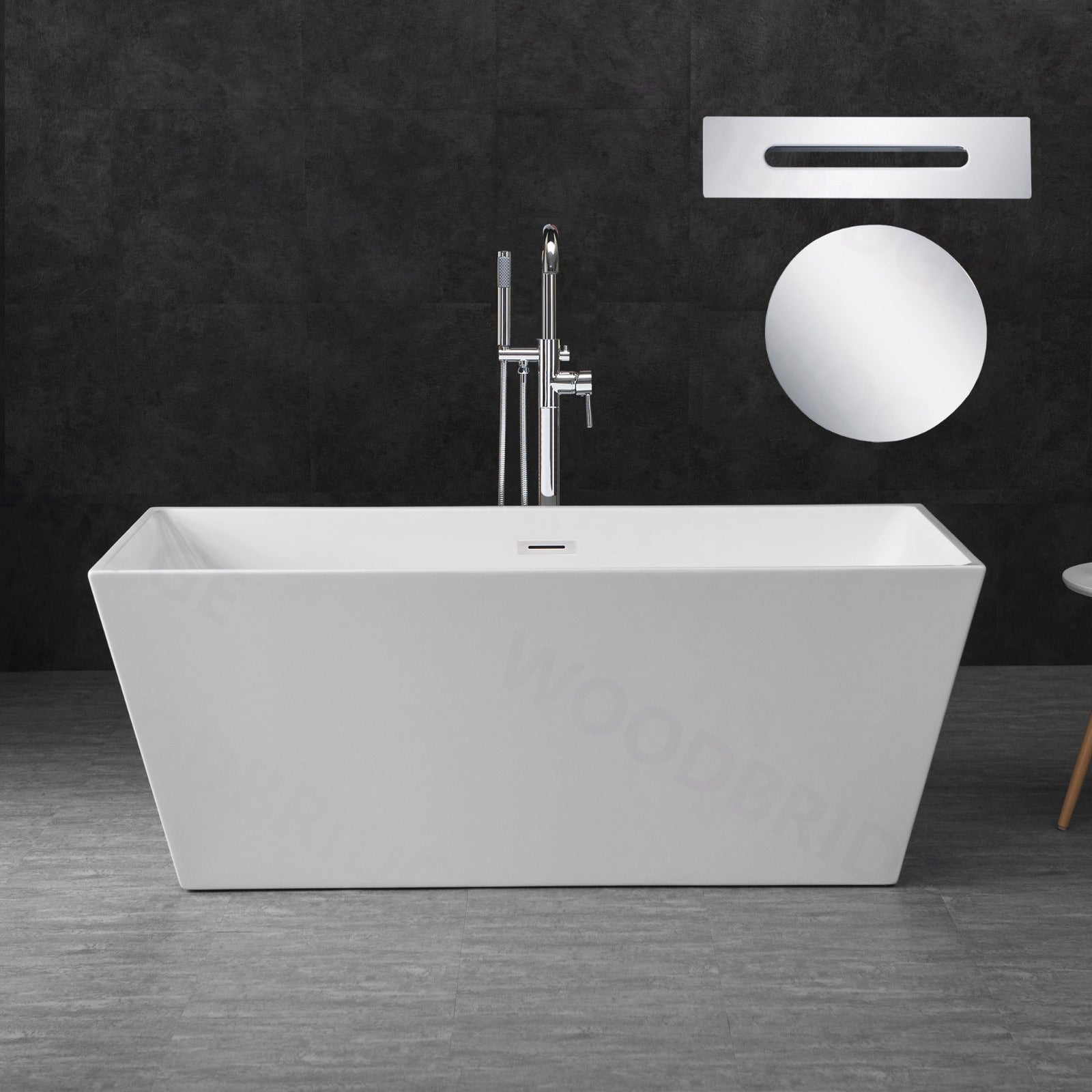 WOODBRIDGE 59" Acrylic Freestanding Bathtub Contemporary Soaking Tub with Drain & Overflow, B1412