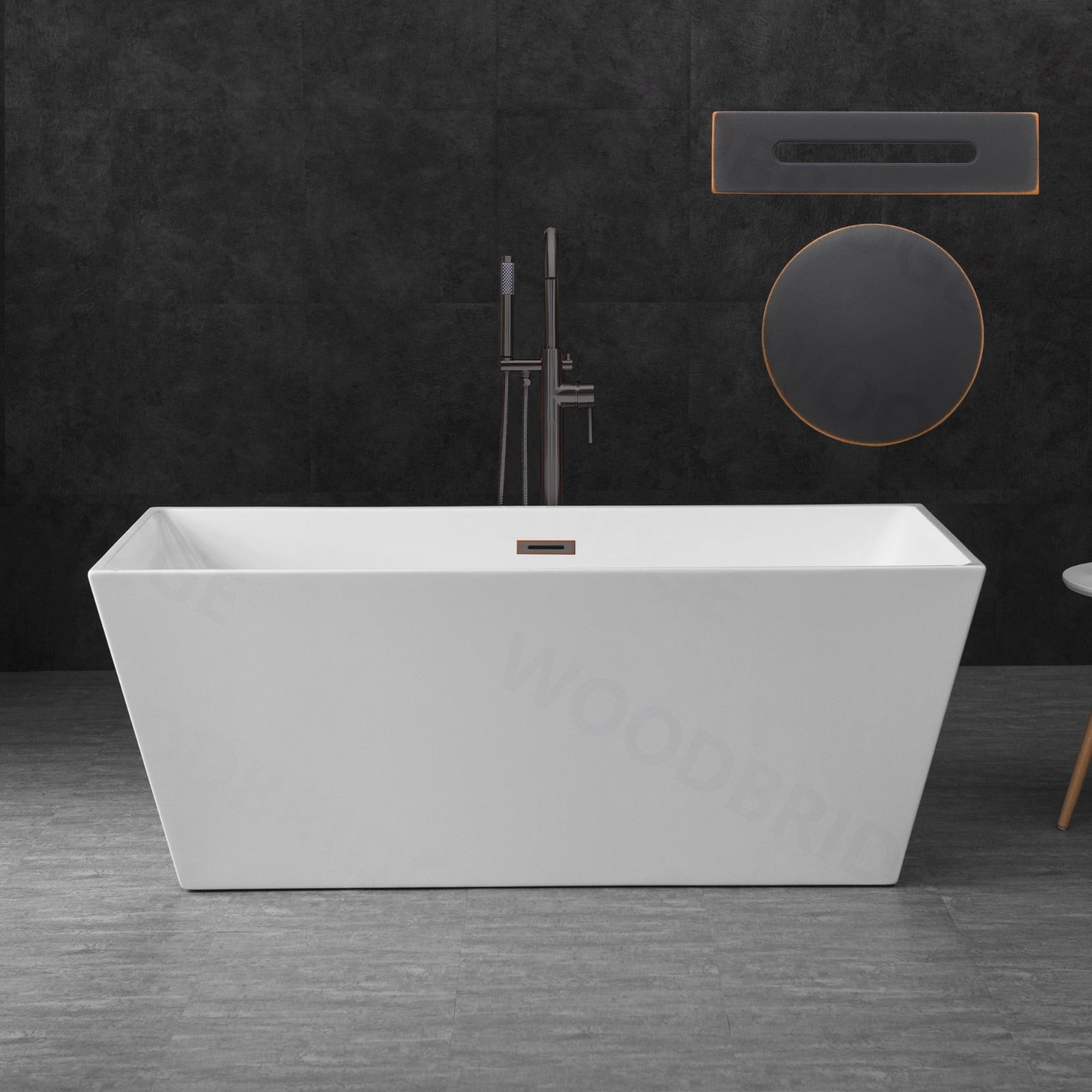 WOODBRIDGE 59" Acrylic Freestanding Bathtub Contemporary Soaking Tub with Drain & Overflow, B1412
