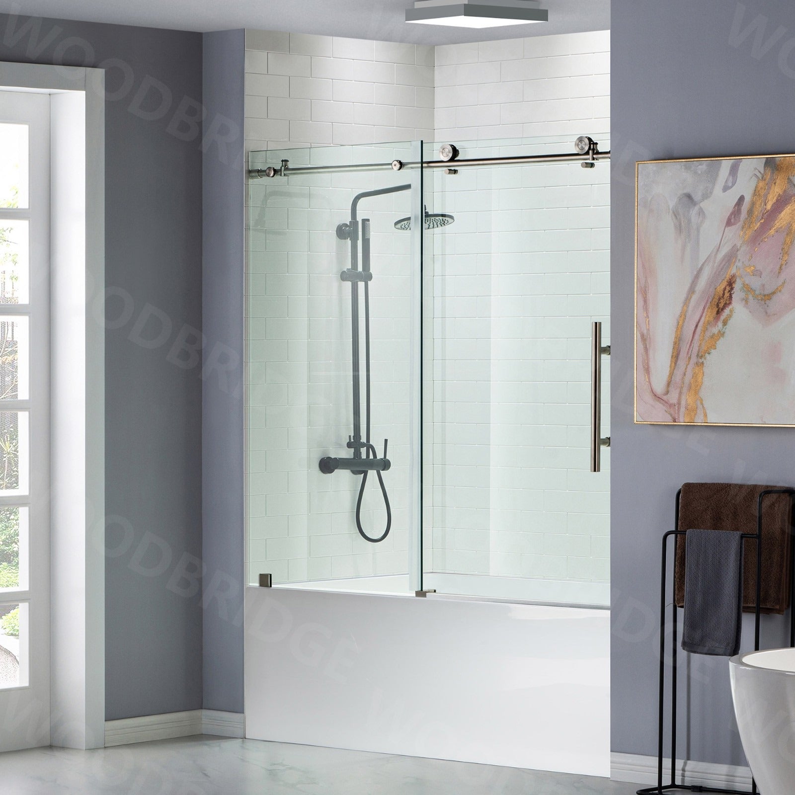 WOODBRIDGE Frameless Bathtub Shower Doors 56-60" Width x 62"Height with 3/8"(10mm) Clear Tempered Glass, MBSDC6062