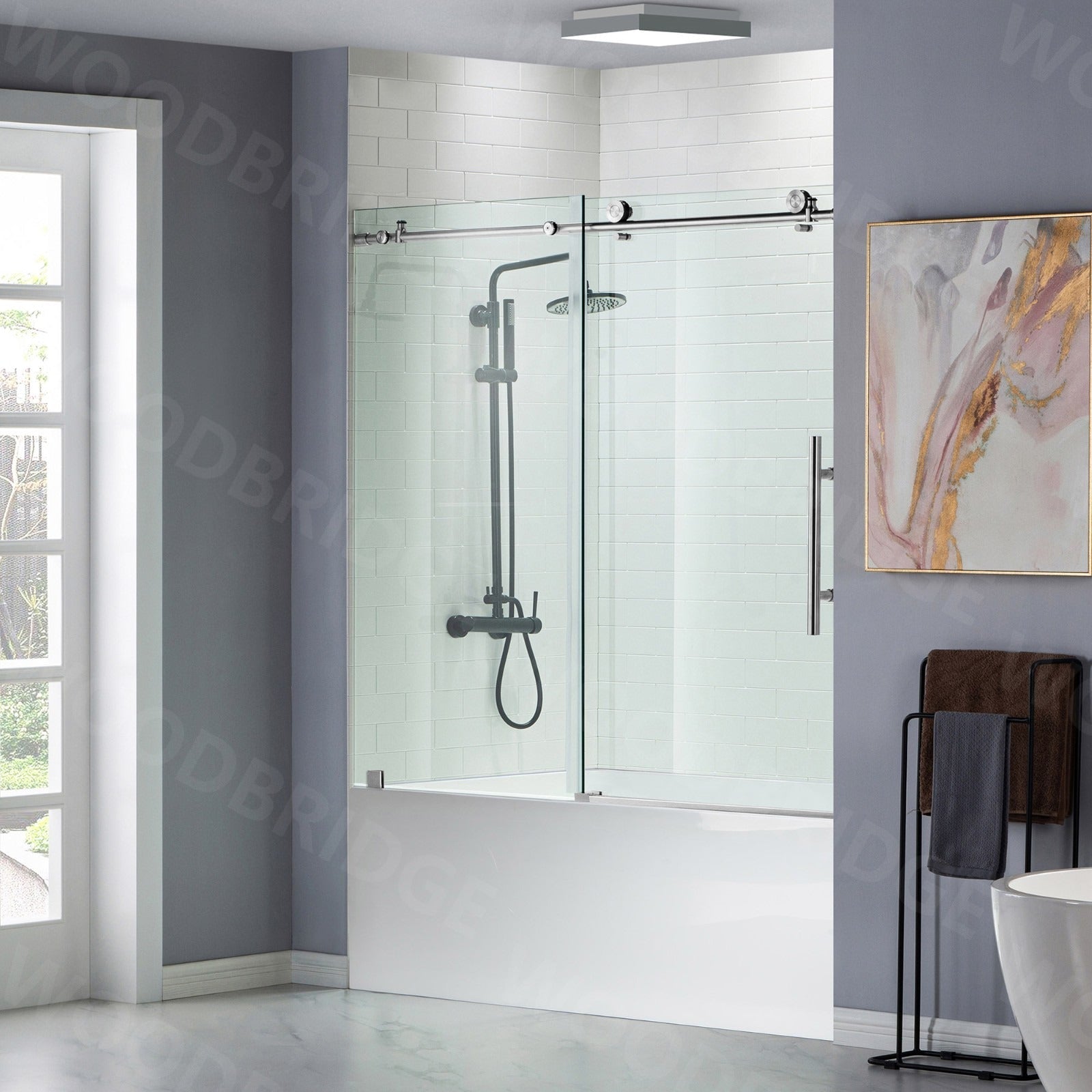 WOODBRIDGE Frameless Bathtub Shower Doors 56-60" Width x 62"Height with 3/8"(10mm) Clear Tempered Glass, MBSDC6062