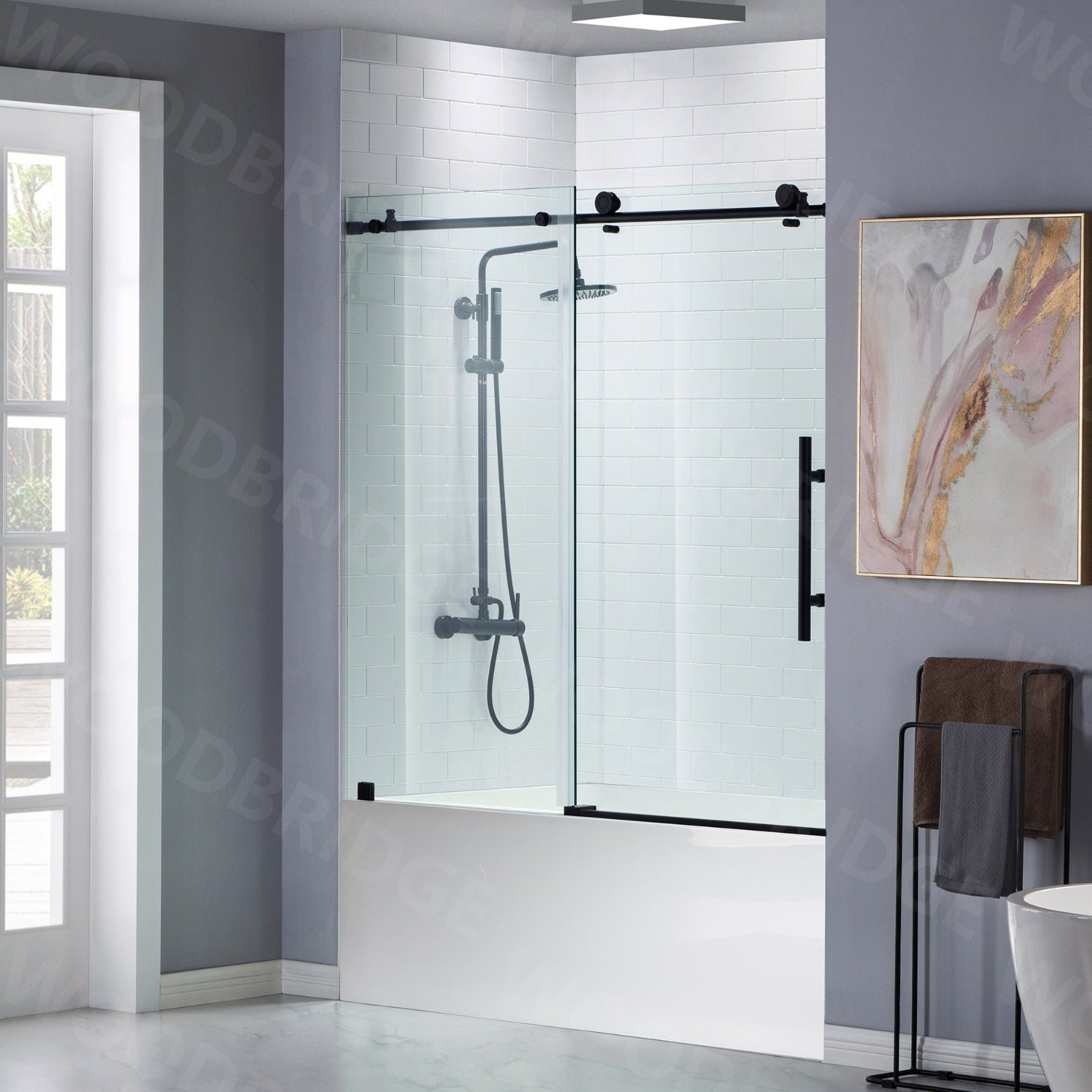 WOODBRIDGE Frameless Bathtub Shower Doors 56-60" Width x 62"Height with 3/8"(10mm) Clear Tempered Glass, MBSDC6062