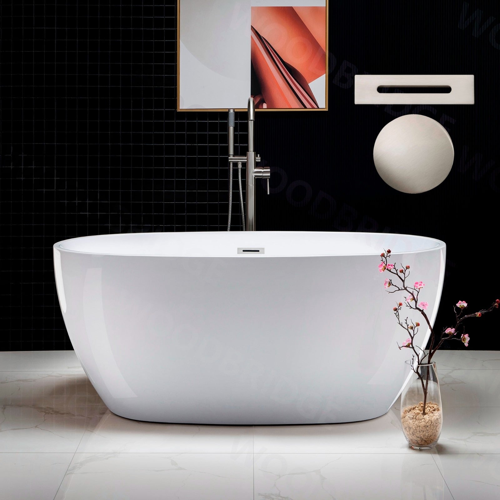 WOODBRIDGE 55" Acrylic Freestanding Bathtub Contemporary Soaking Tub with Drain & Overflow, B1418