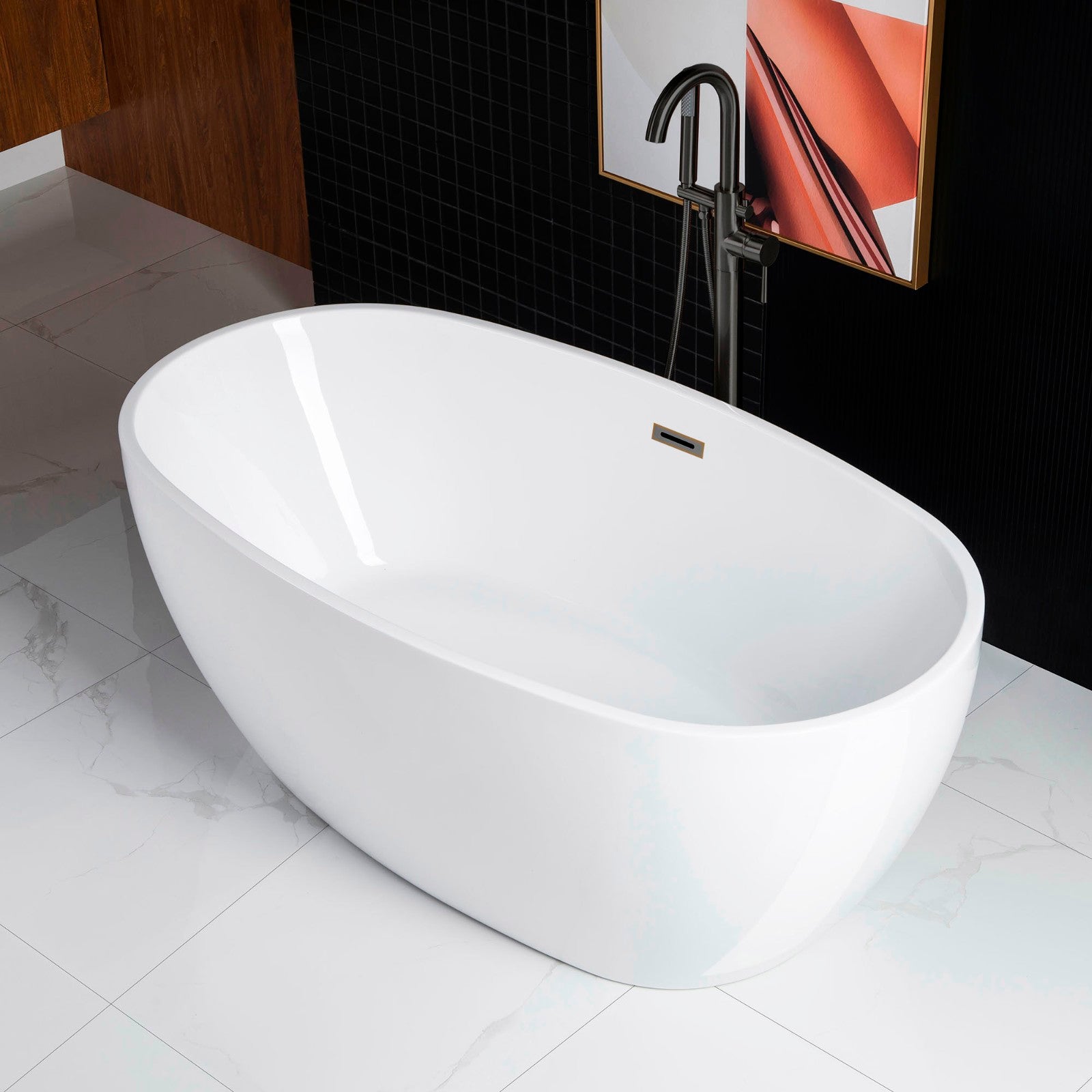 WOODBRIDGE 55" Acrylic Freestanding Bathtub Contemporary Soaking Tub with Drain & Overflow, B1418