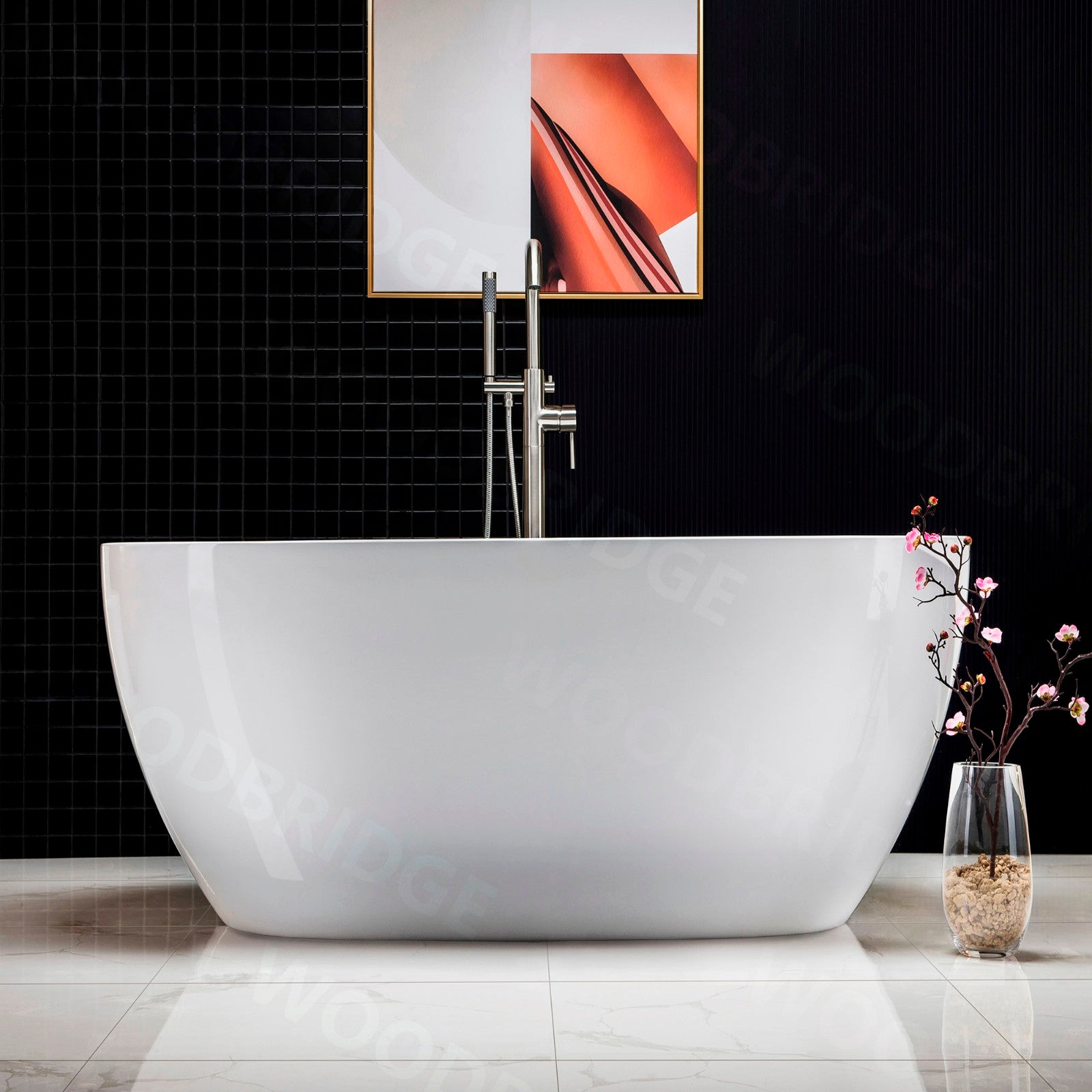 WOODBRIDGE 55" Acrylic Freestanding Bathtub Contemporary Soaking Tub with Drain & Overflow, B1418