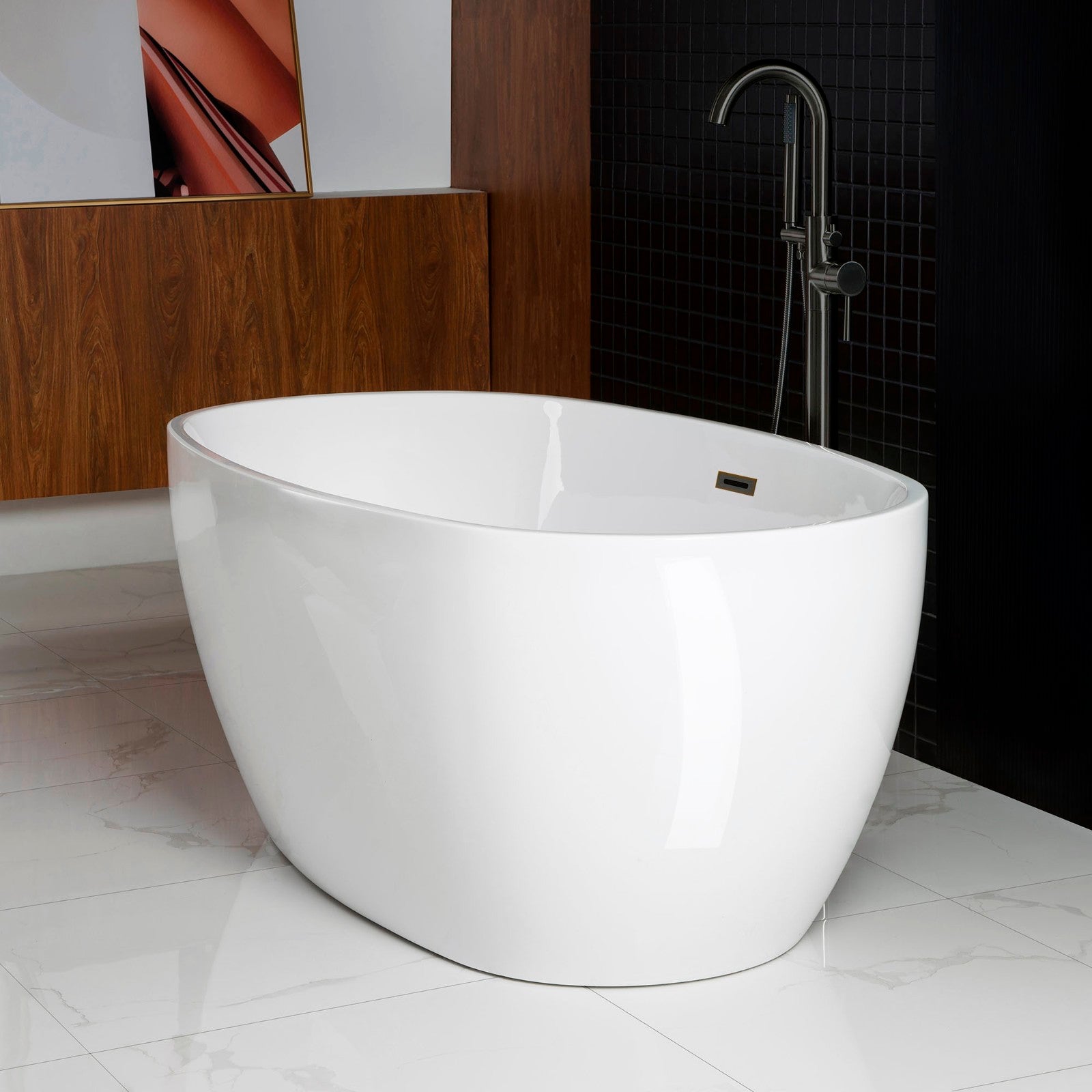 WOODBRIDGE 55" Acrylic Freestanding Bathtub Contemporary Soaking Tub with Drain & Overflow, B1418