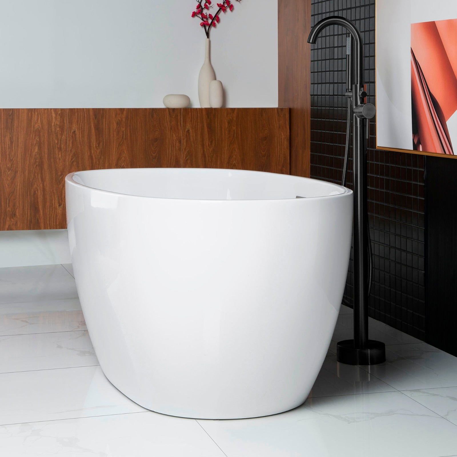 WOODBRIDGE 55" Acrylic Freestanding Bathtub Contemporary Soaking Tub with Drain & Overflow, B1418