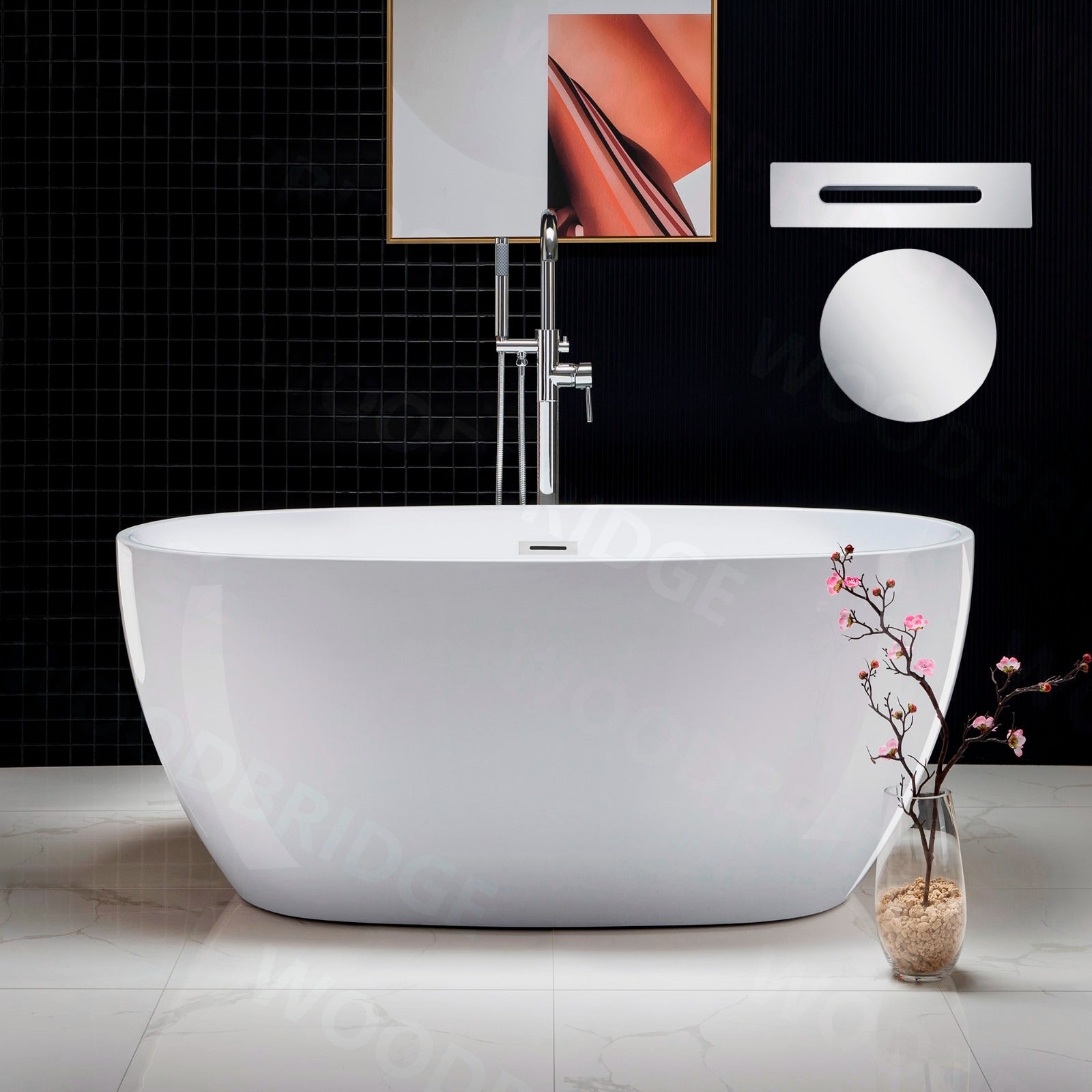WOODBRIDGE 55" Acrylic Freestanding Bathtub Contemporary Soaking Tub with Drain & Overflow, B1418
