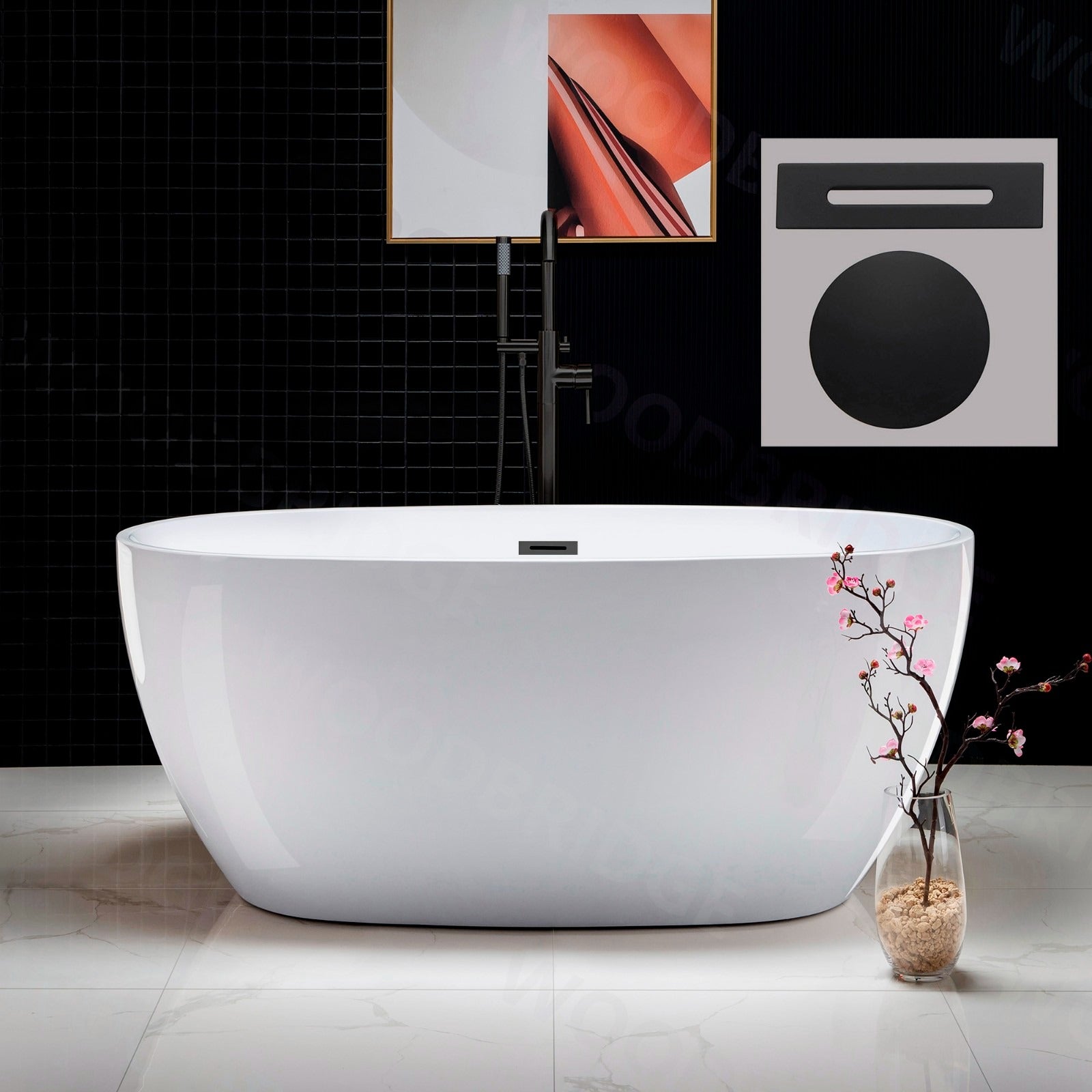 WOODBRIDGE 55" Acrylic Freestanding Bathtub Contemporary Soaking Tub with Drain & Overflow, B1418