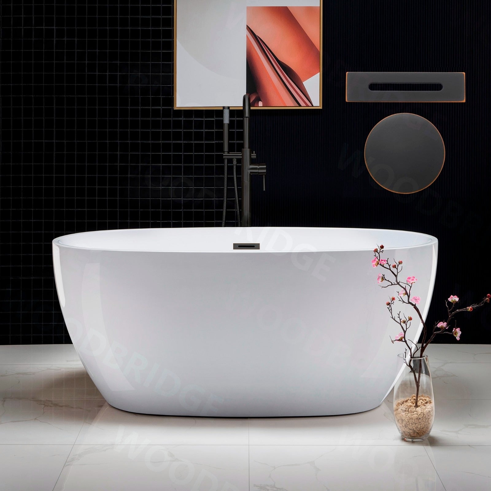 WOODBRIDGE 55" Acrylic Freestanding Bathtub Contemporary Soaking Tub with Drain & Overflow, B1418